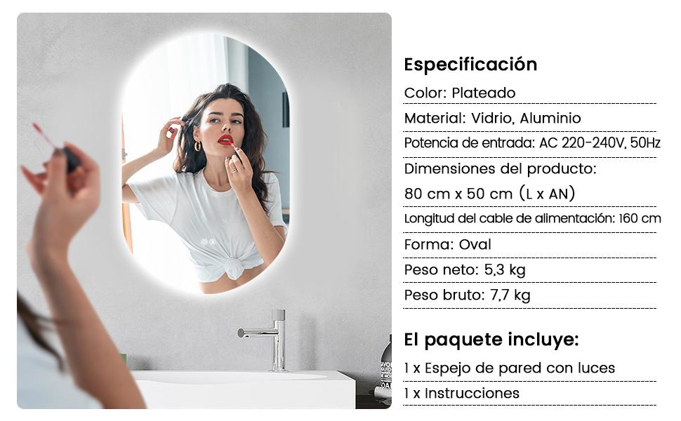 Espejo de pared LED de 3 colores