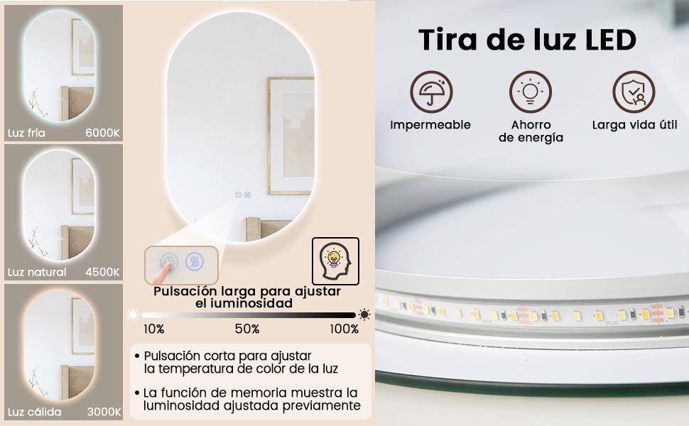 Espejo de pared ovalado sin marco