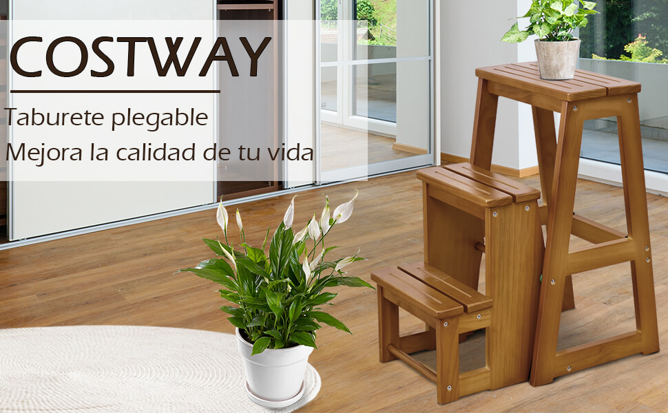 Taburetes altos plegables para interiores, silla de escalera multifuncional  de cocina, taburete de paso de bambú