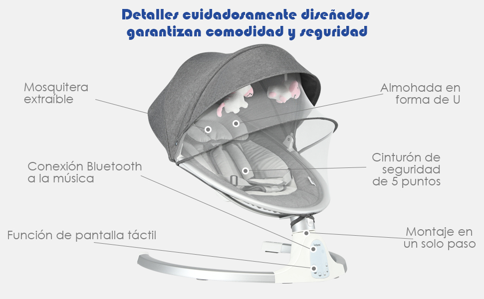 Silla Mecedora Bluetooth Electrica Para Bebes 5 Velocidades 10 Canciones De  Cuna