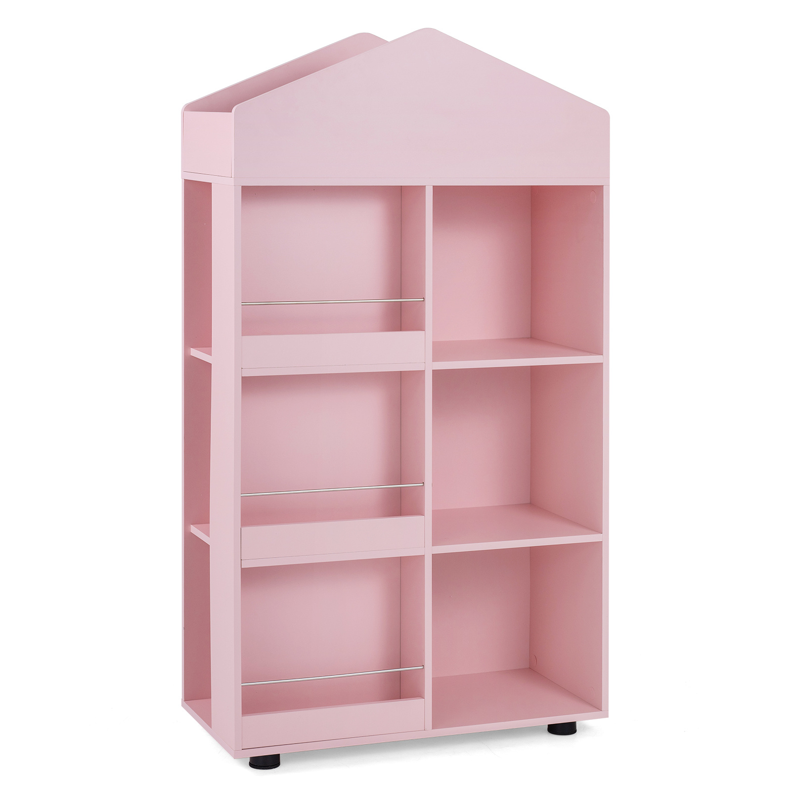 Costway 116cm Estantería Infantil Madera Tipo Casita Muñecas con Compartimentos Kit Antivuelco Baffles Anticaída para Sala Juegos Guardería Rosa