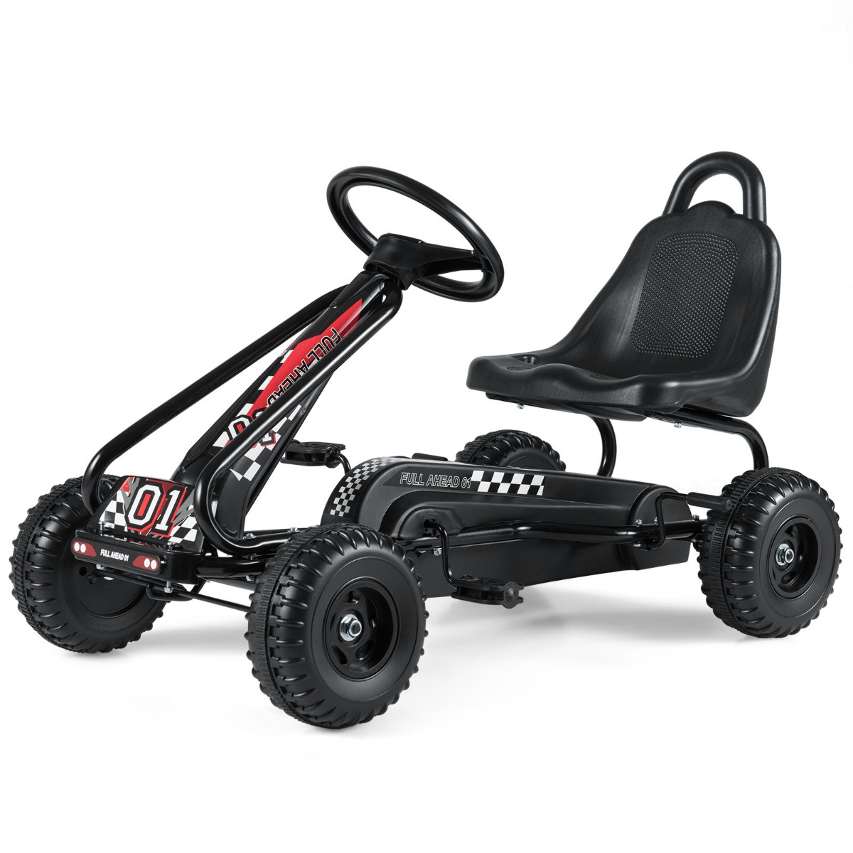 Go kart de Pedales para Niños con 4 Ruedas Antideslizantes Asiento Envolvente y Freno de Mano 92 x 50 x 53 cm Negro Costway