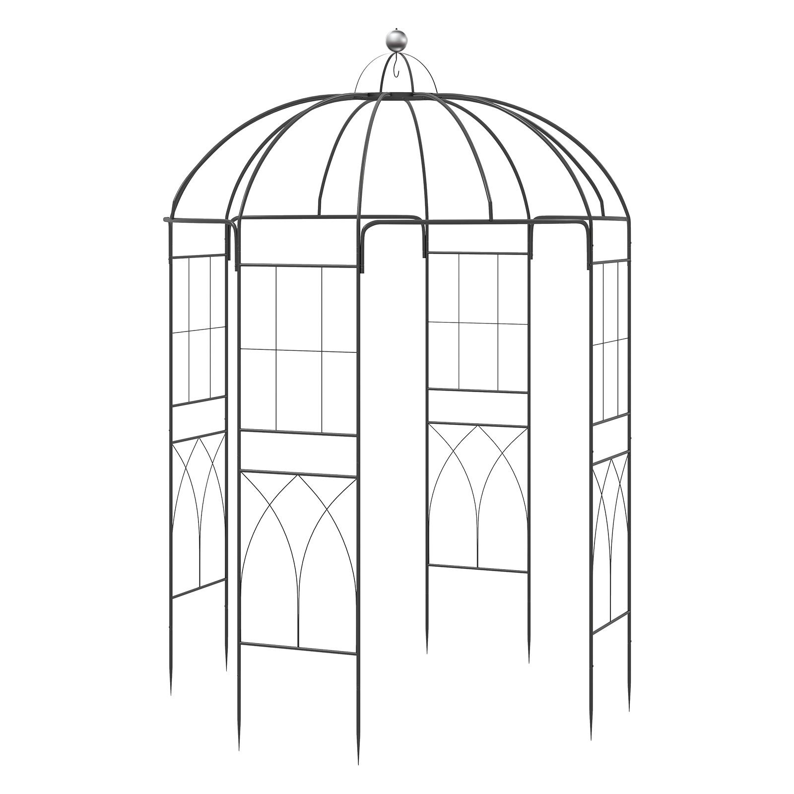 Arco de Jardín Metálico Forma Jaula de Pájaro con Enrejado y Gancho para Rosas Trepadoras Patio Trasero Terraza 203x203x296cm Costway