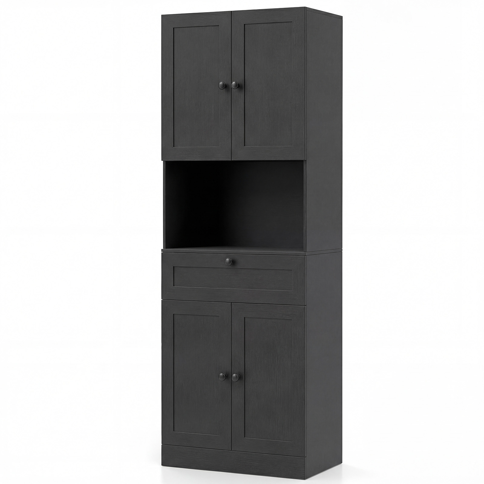 Costway Armario Alto Baño 171,5cm 4 Puertas 1 Cajón Compartimento Abierto 3 Estantes Ajustables Moderno de Madera para Cocina Salón Gris Oscuro