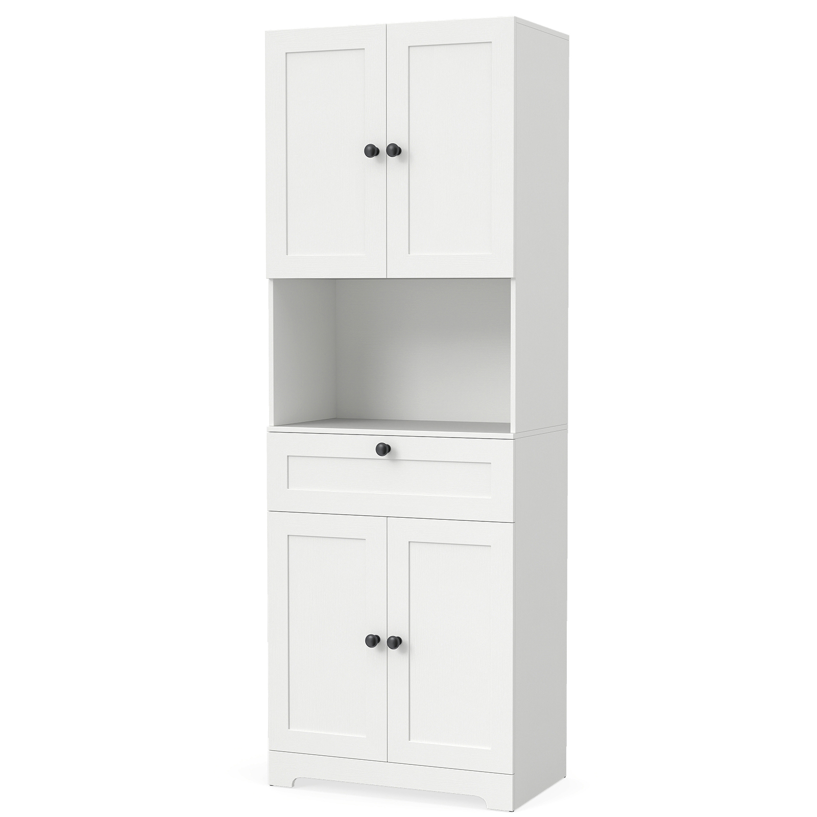 Armario Alto Baño 171,5cm 4 Puertas 1 Cajón Compartimento Abierto 3 Estantes Ajustables Moderno de Madera para Cocina Salón Blanco Costway