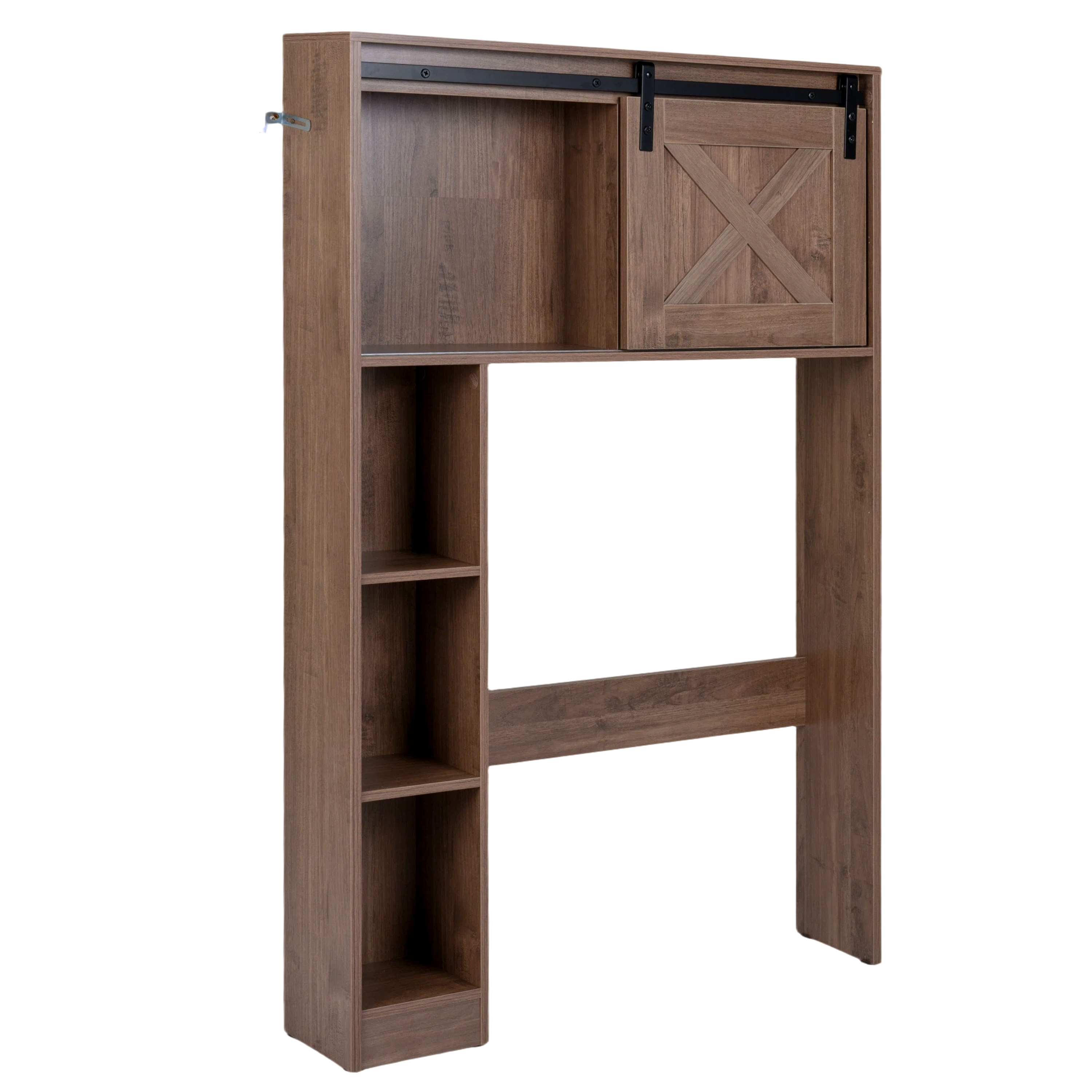 Costway Armario de Almacenamiento Sobre el Inodoro Organizador de Baño Independiente con Puerta Estantes 84 x 17 x 128 cm Marrón