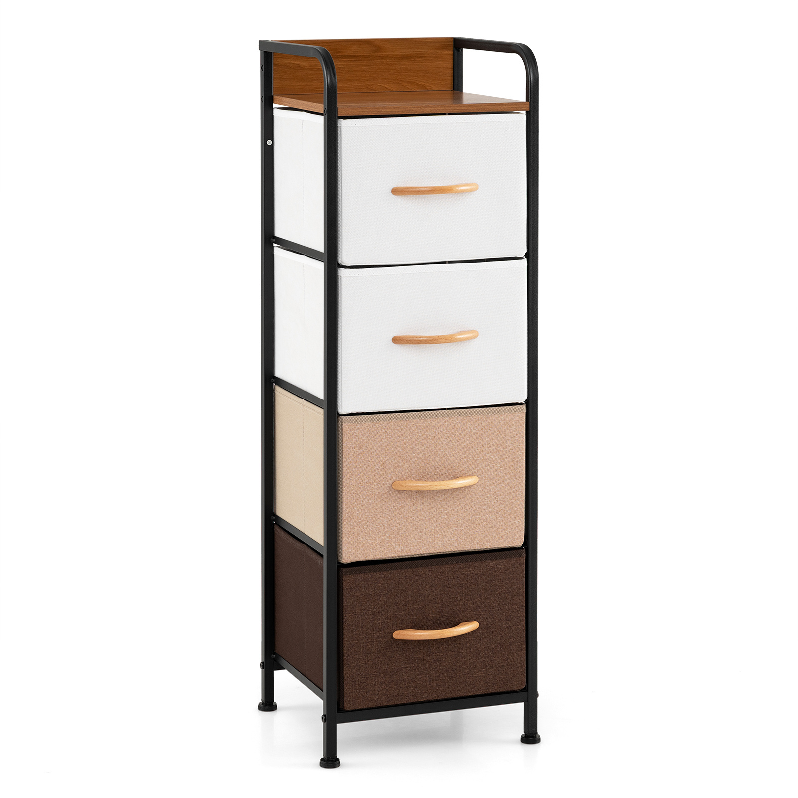 Costway Cómoda de 4 Cajones con Cajones de Tela Plegables Extraíbles Estructura Metálica Organizador para Entrada Salón Dormitorio Vestidor