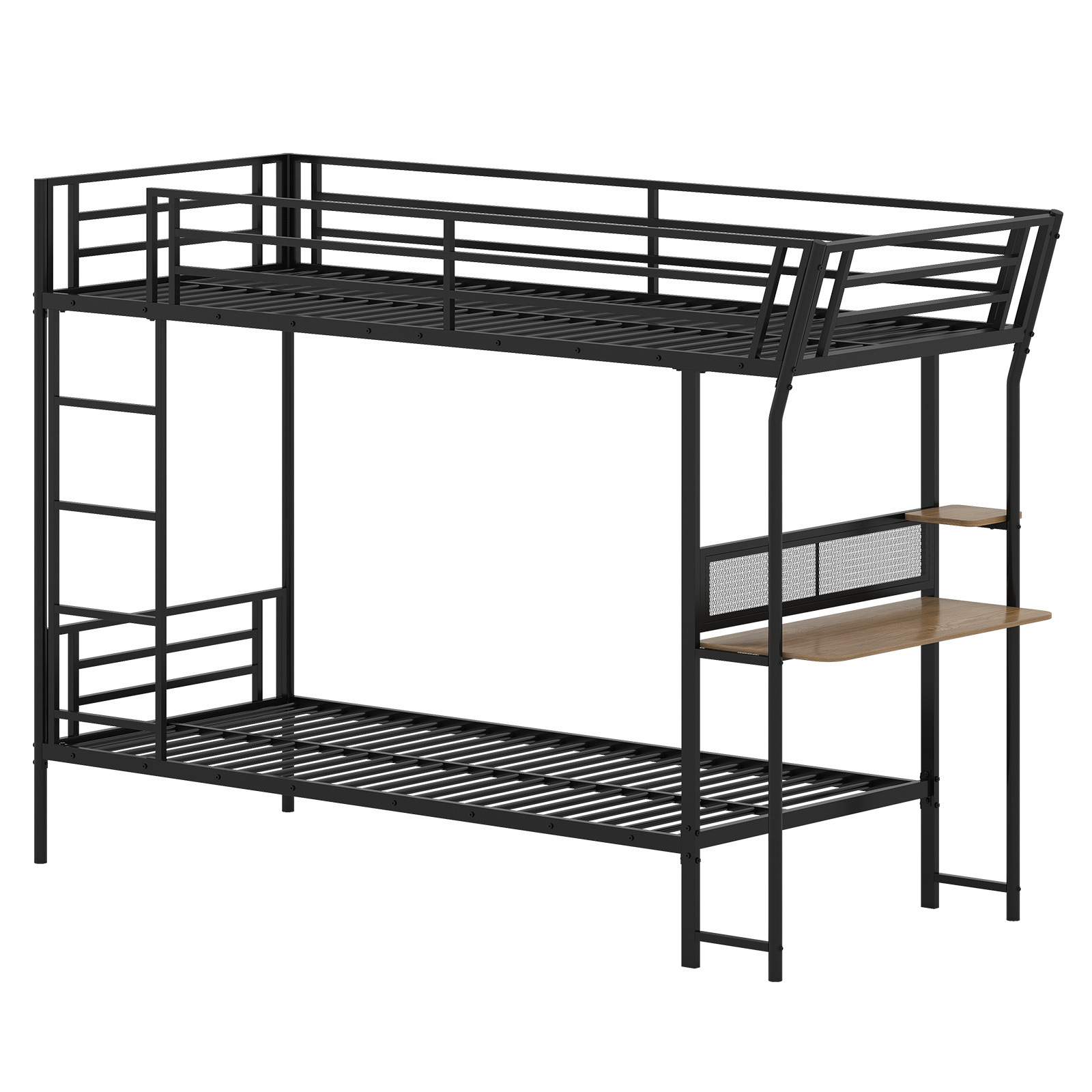 Cama Litera Individual con Escritorio y Estructura Metálica Estación Trabajo Madera Barandillas Seguridad Escalera Costway