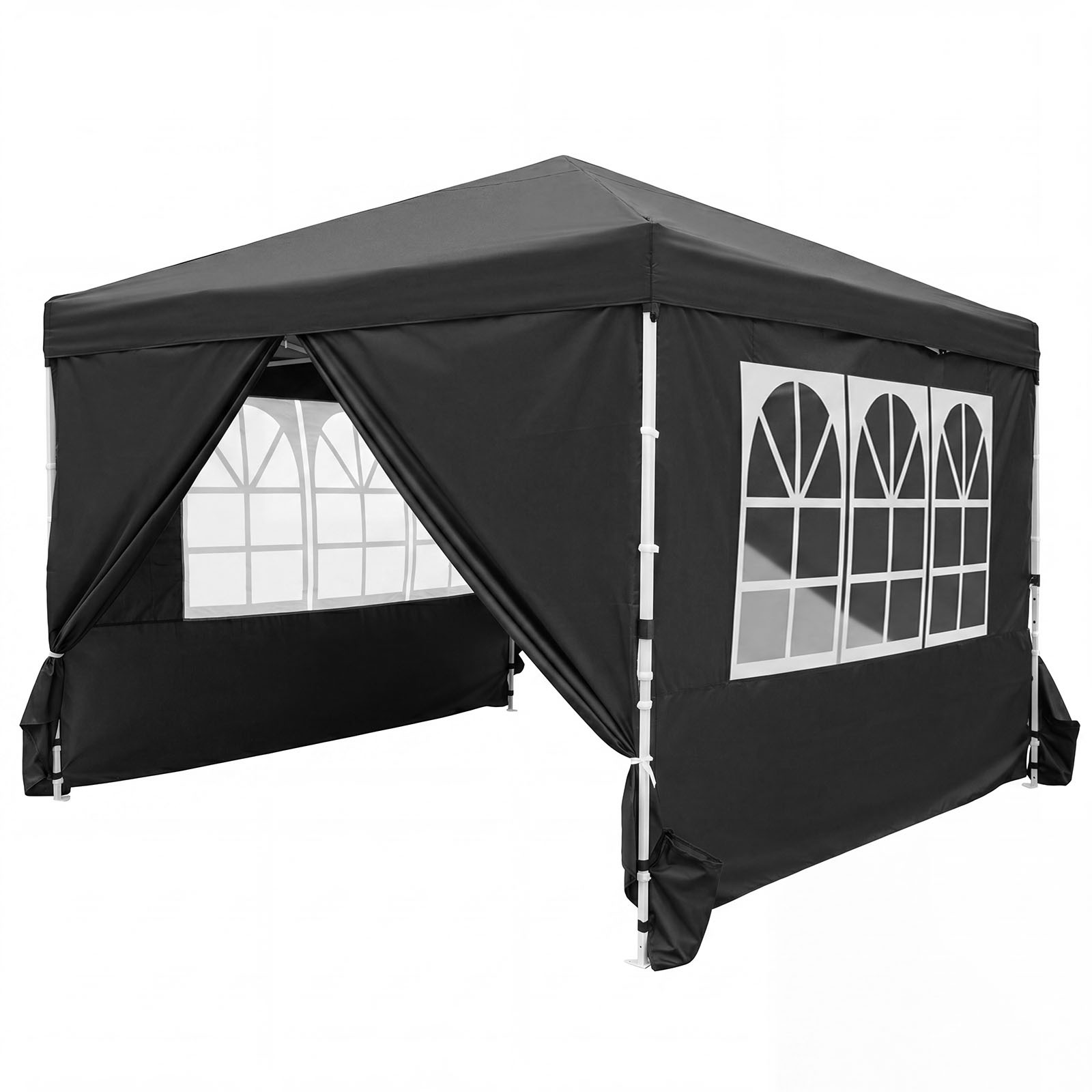 Costway Carpa Plegable 3x3m Cenador con 4 Paredes Desmontables 3 Alturas Ajustables Botón Central Marco Acero Carbono Pop-up para Exterior Negro