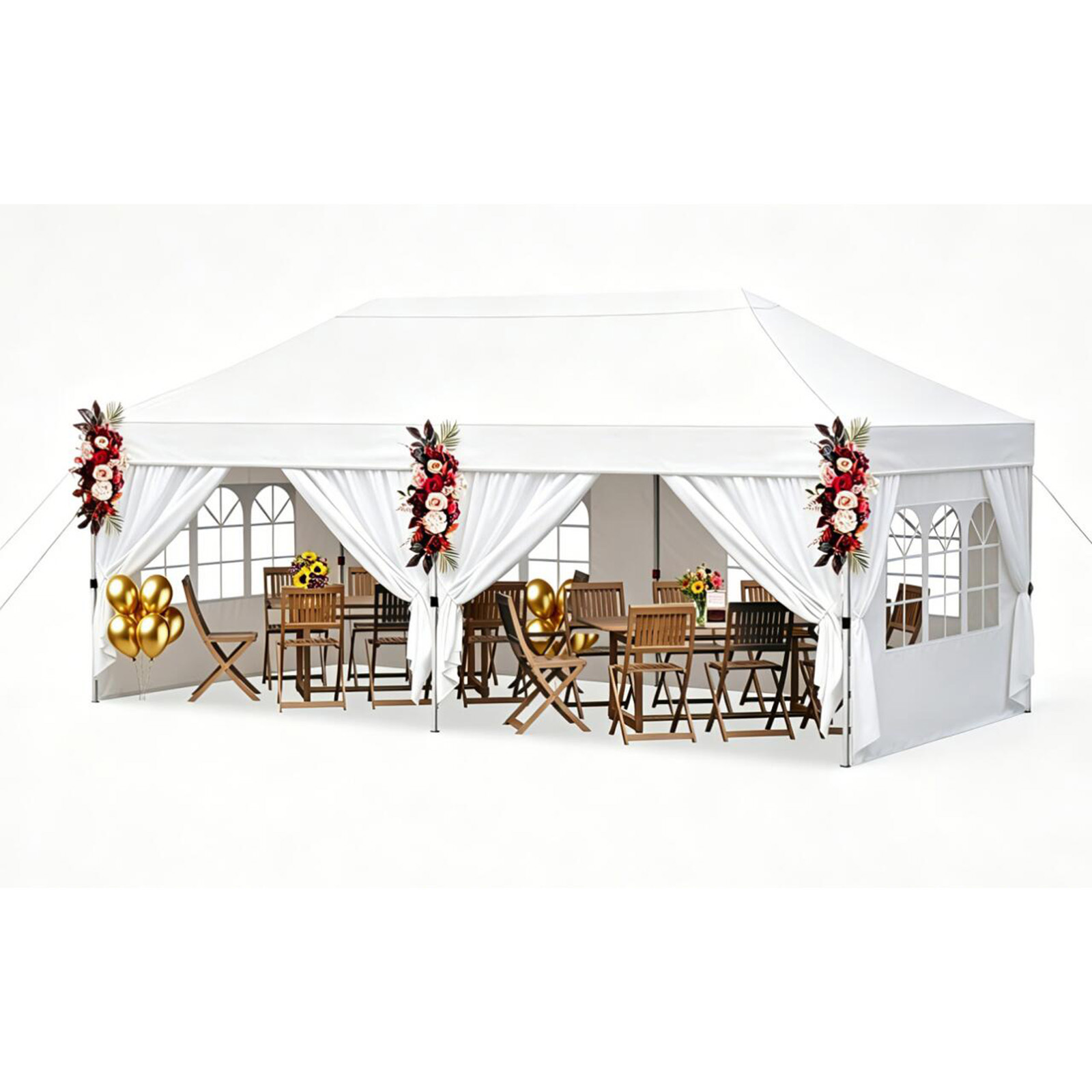 Carpa Plegable con 4 Paredes Laterales Desmontables Altura Ajustable 3x6m Bolsa con Ruedas Impermeable para Patio Boda Fiestas Blanco Costway
