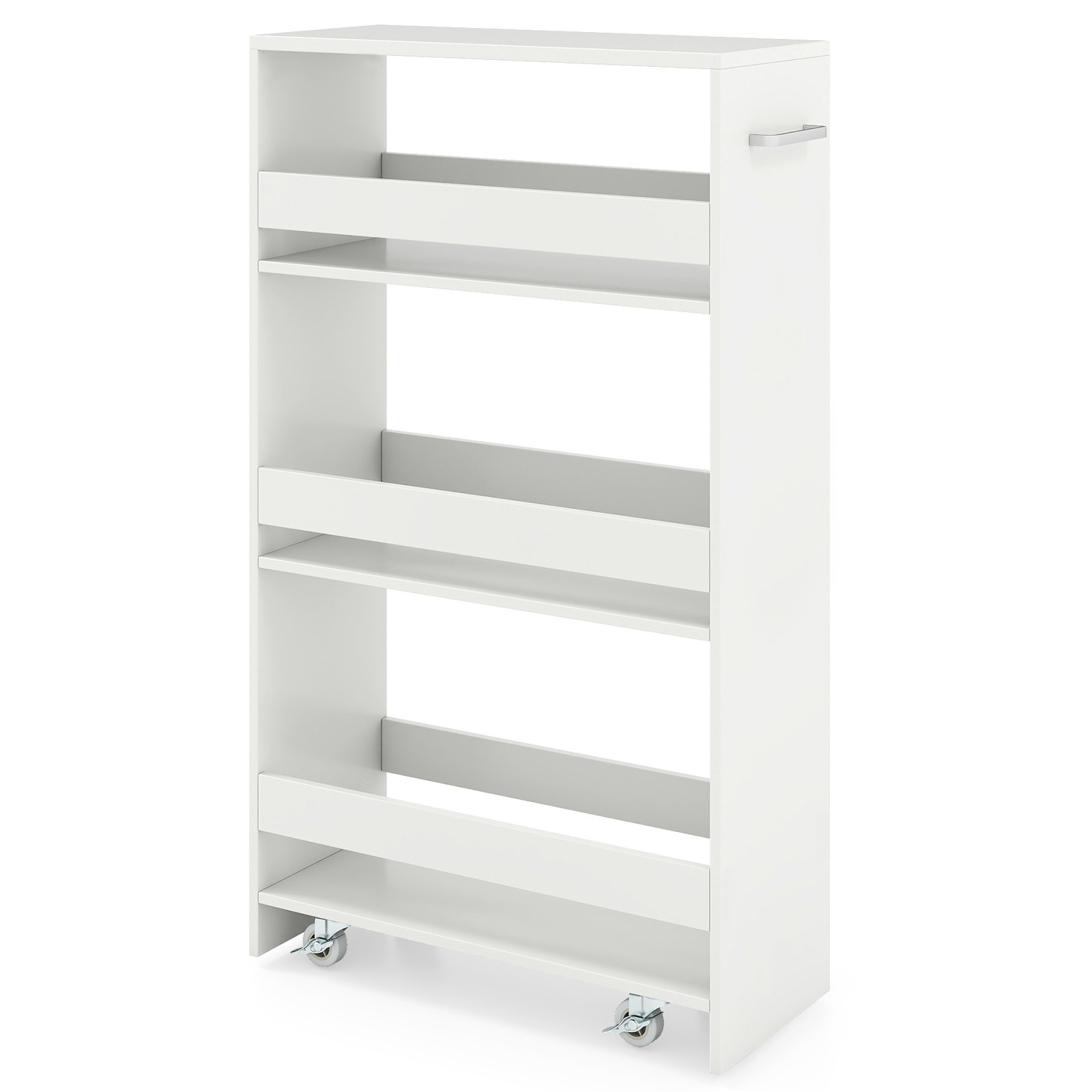 Carrito Delgado 20cm para Cocina con 4 Niveles Ruedas Bloqueables Asa y Barandillas Deslizable para Sala Estar Cocina Blanco Costway