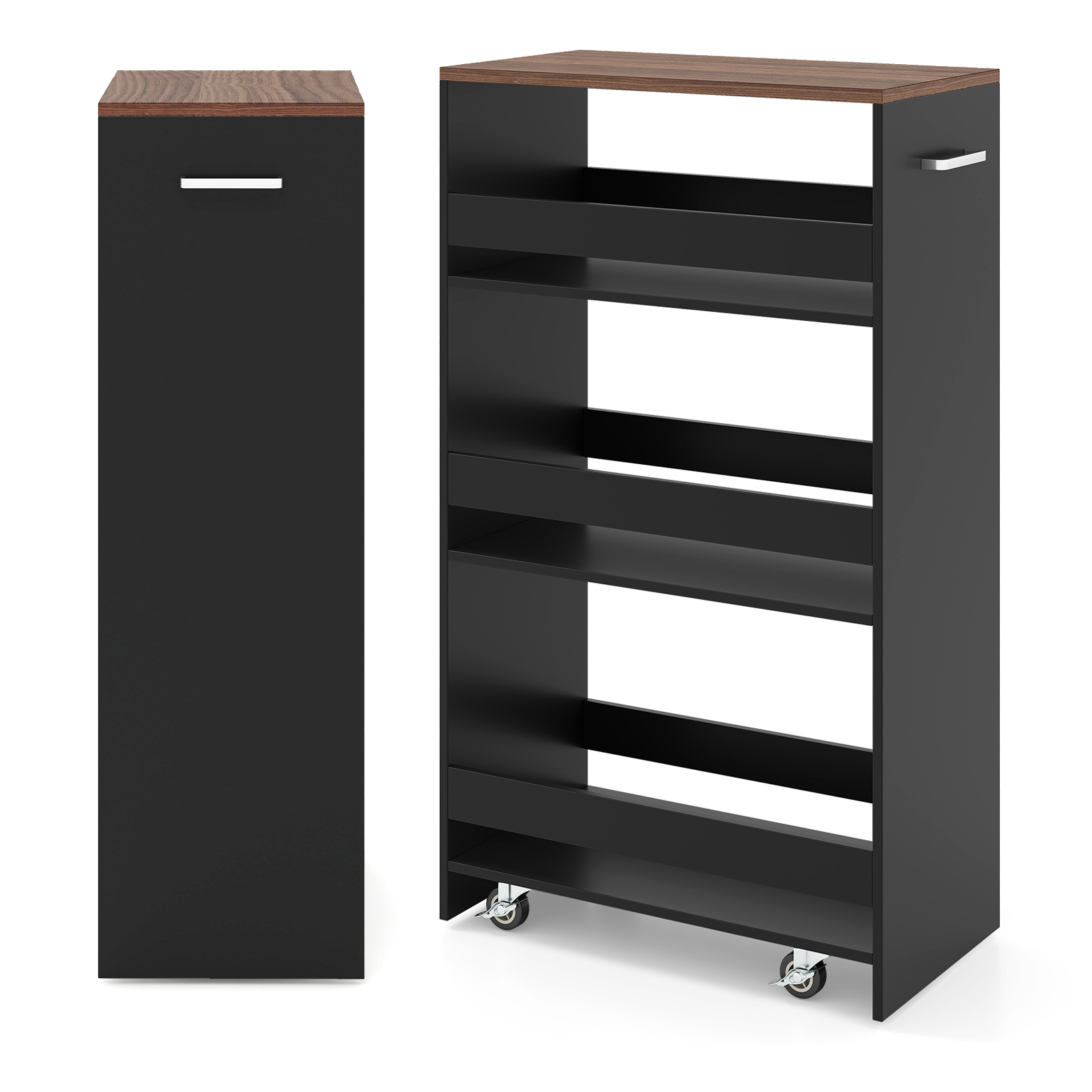 Costway Carro Auxiliar 4 Niveles con Ruedas Barandillas y Asa Ahorra Espacio para Cocina Baño 47,5 x 25 x 80 cm Negro y Marrón