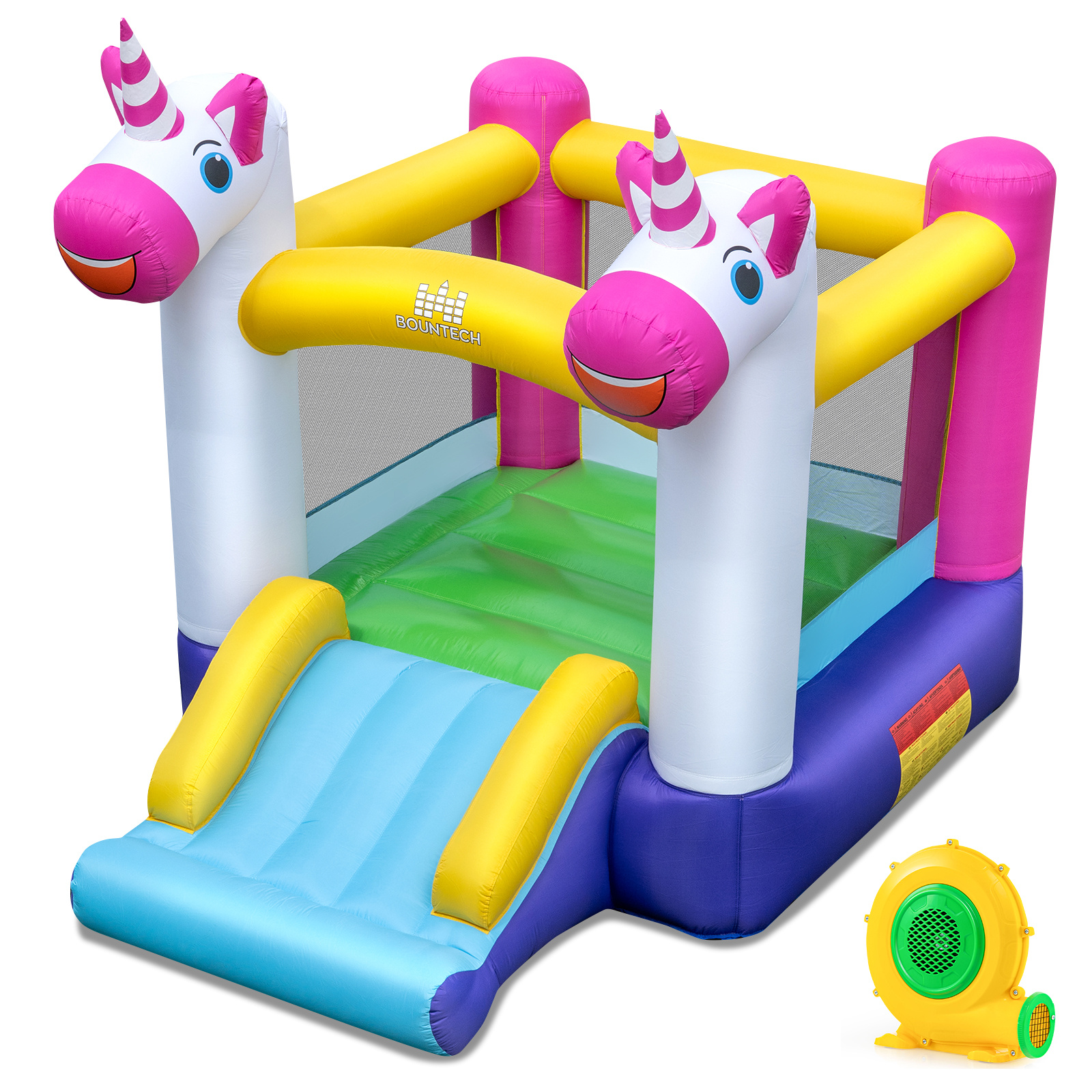Casa Inflable de Salto 2 en 1 con Tobogán y Área de Salto para Interior Exterior Jardín Césped Fiesta Cumpleaños Soplador 550W Costway