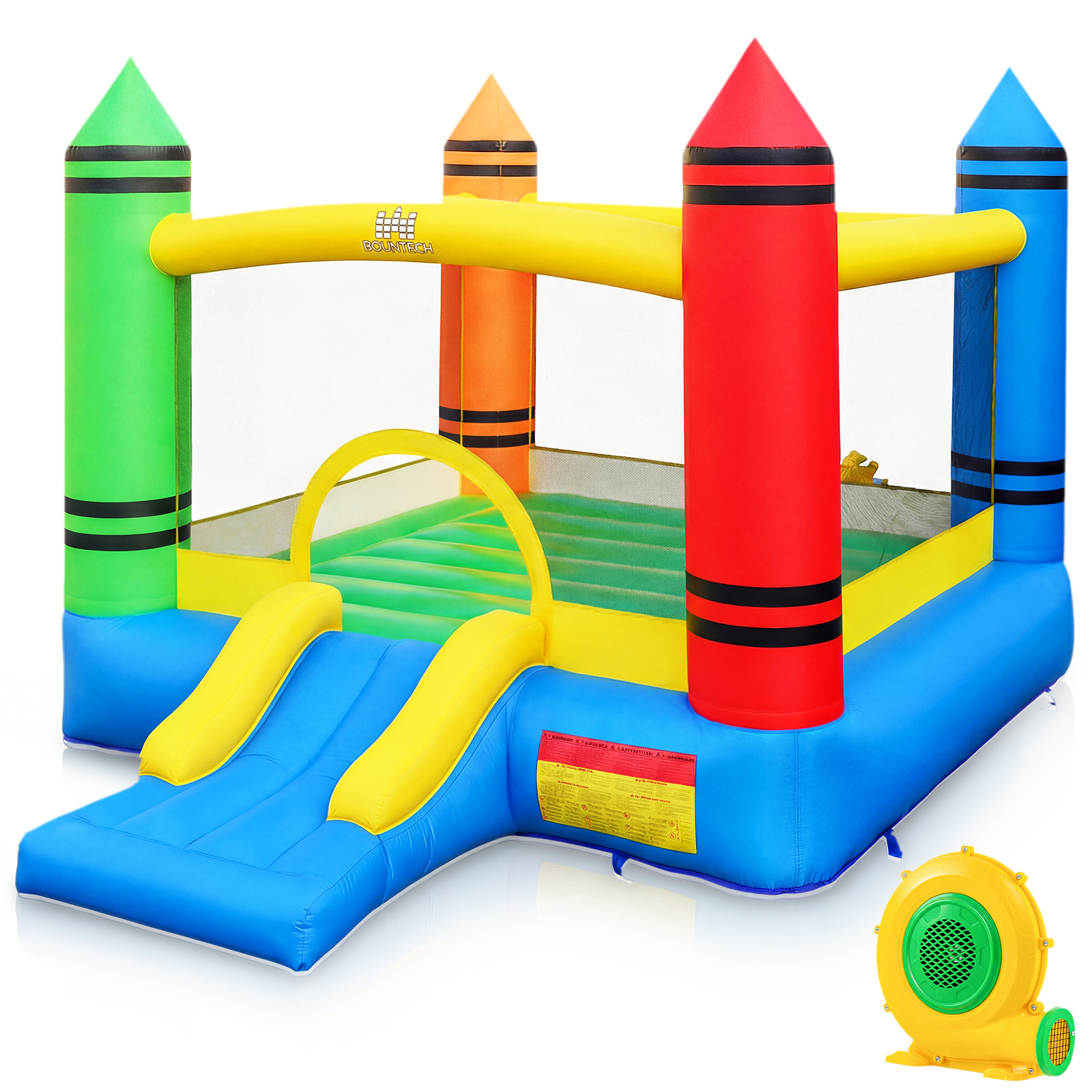Costway Castillo Hinchable 2 en 1 Tema Lápices de Colores con Tobogán y Zona de Salto para Interior Exterior Jardín Césped Fiestas Soplador 550W