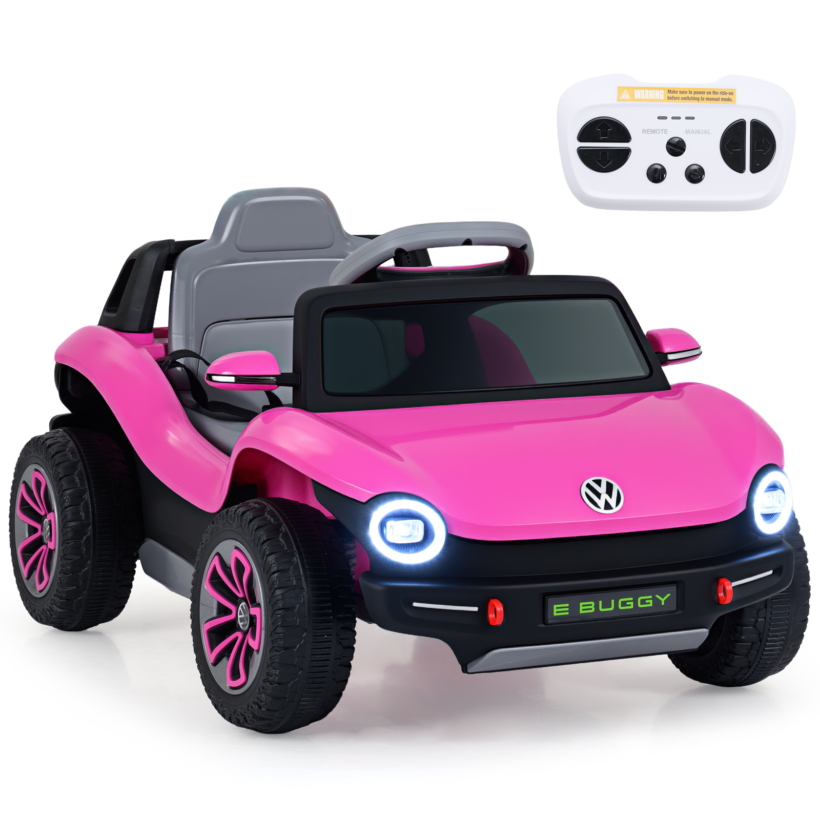Coche Eléctrico 12V para Niños con Control Remoto Música Bocina Faros LED Suspensión Muelles Almacenamiento para 3+ Años Rosa Costway