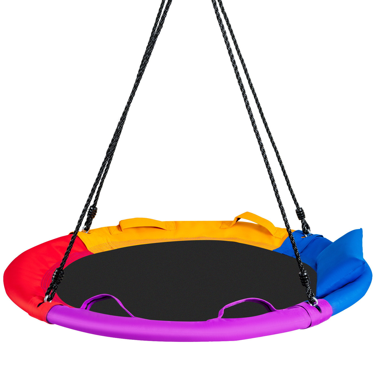 Costway Columpio Nido 120cm Columpio Platillo Redondo con Reposacabezas Altura Ajustable 4 Asas Interior Exterior Carga 150kg 3+ Años Multicolor