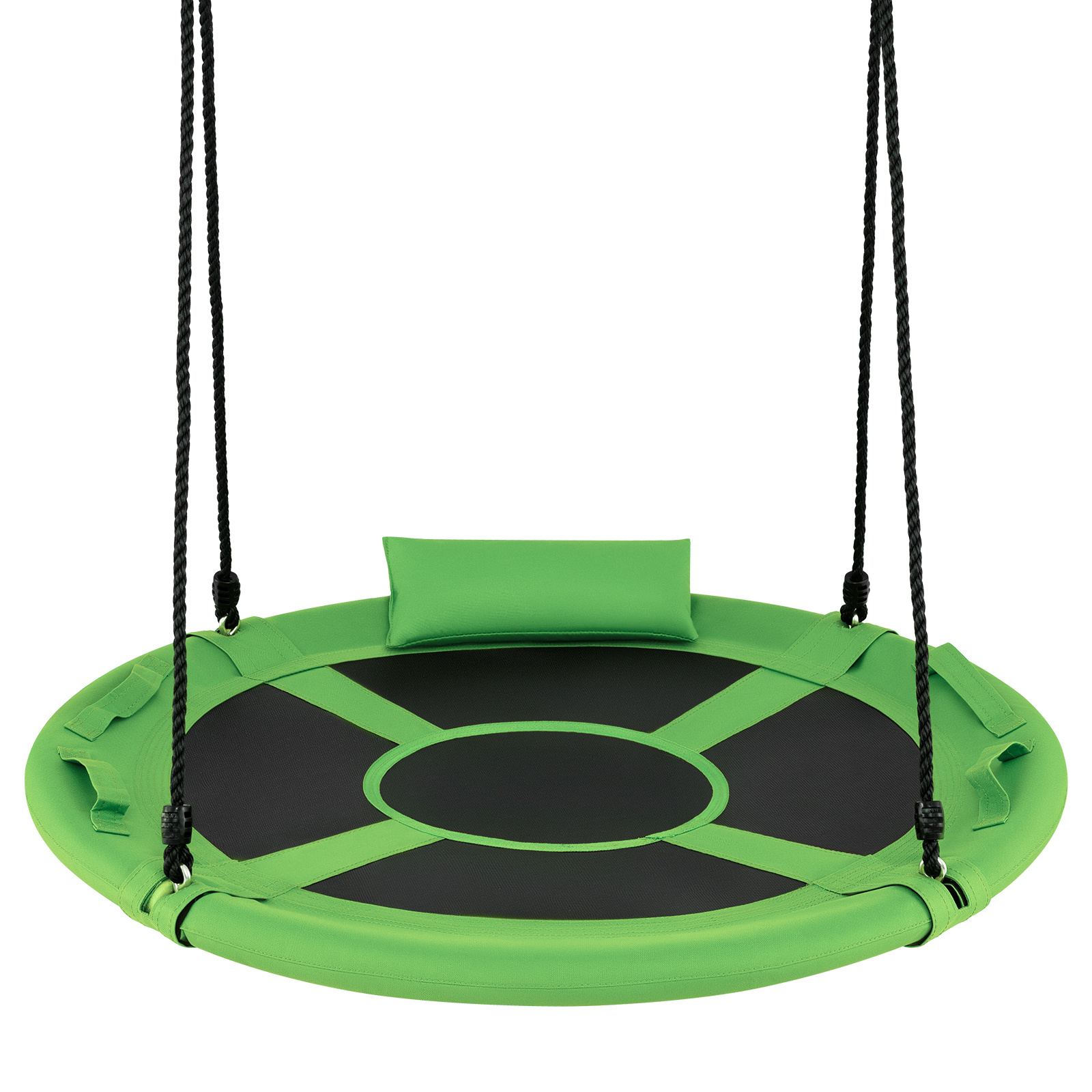Costway Columpio Redondo para Niños de 100cm con Correas Ajustables Reposacabezas Suave Asas para Interior Exterior Carga 150kg 3+ Años Verde
