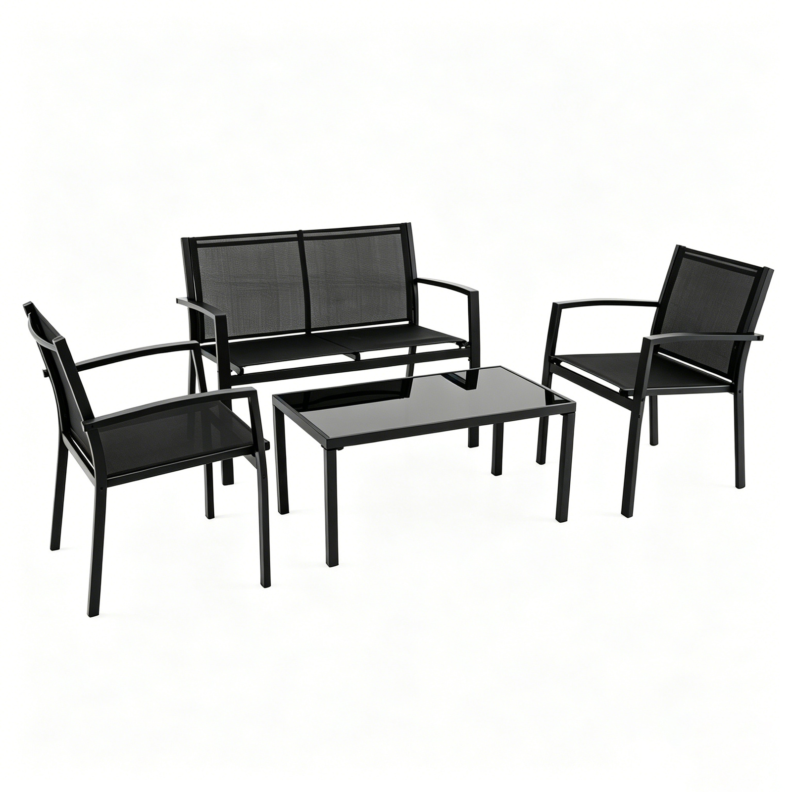 Conjunto de Ratán de 4 Piezas con 2 Sillones Sofá de 2 Plazas y Mesa de Vidrio Templado Transpirable para Terraza Patio Balcón Piscina Costway