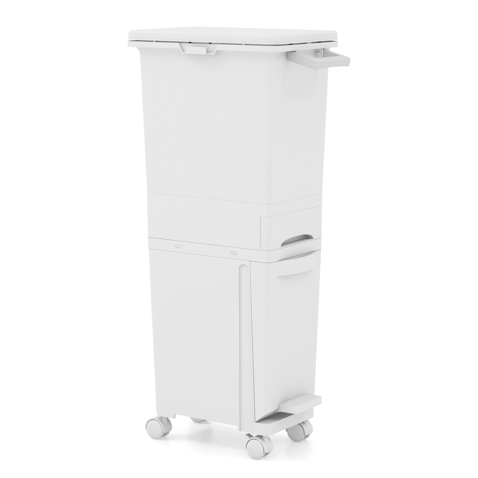 Costway Cubo Basura Multifuncional con Pedal Cubo Inferior Inclinable Cajón 2 Compartimentos Pegatinas Clasificadoras para Cocina Salón Blanco