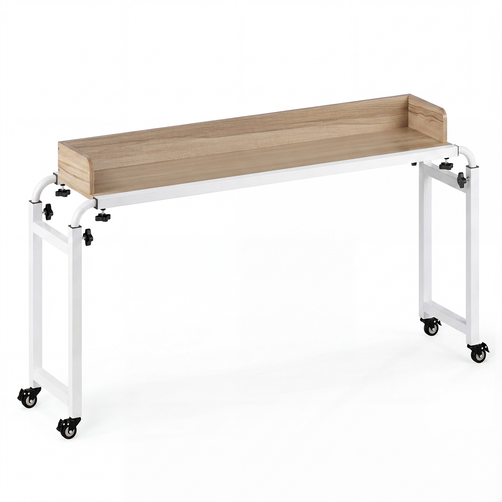 Escritorio con Ruedas para Cama con Altura y Longitud Ajustables Mesa con Ruedas para Ordenador con Marco Metálico Carro Natural Costway
