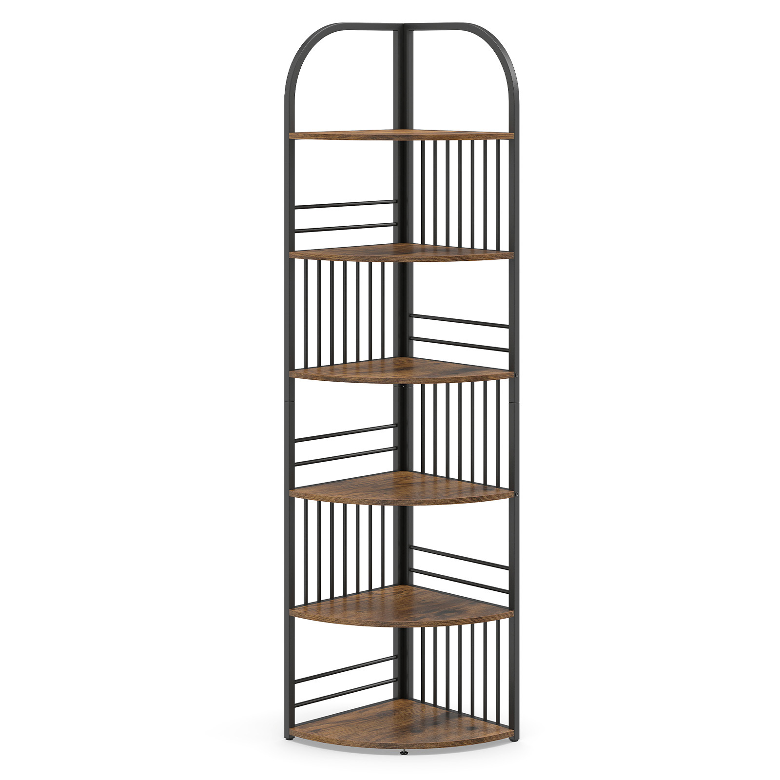 Estantería Esquina 6 Niveles 181,5cm Estructura Metálica para Plantas Exposición Vertical para Salón Dormitorio Oficina Marrón Rústico Costway