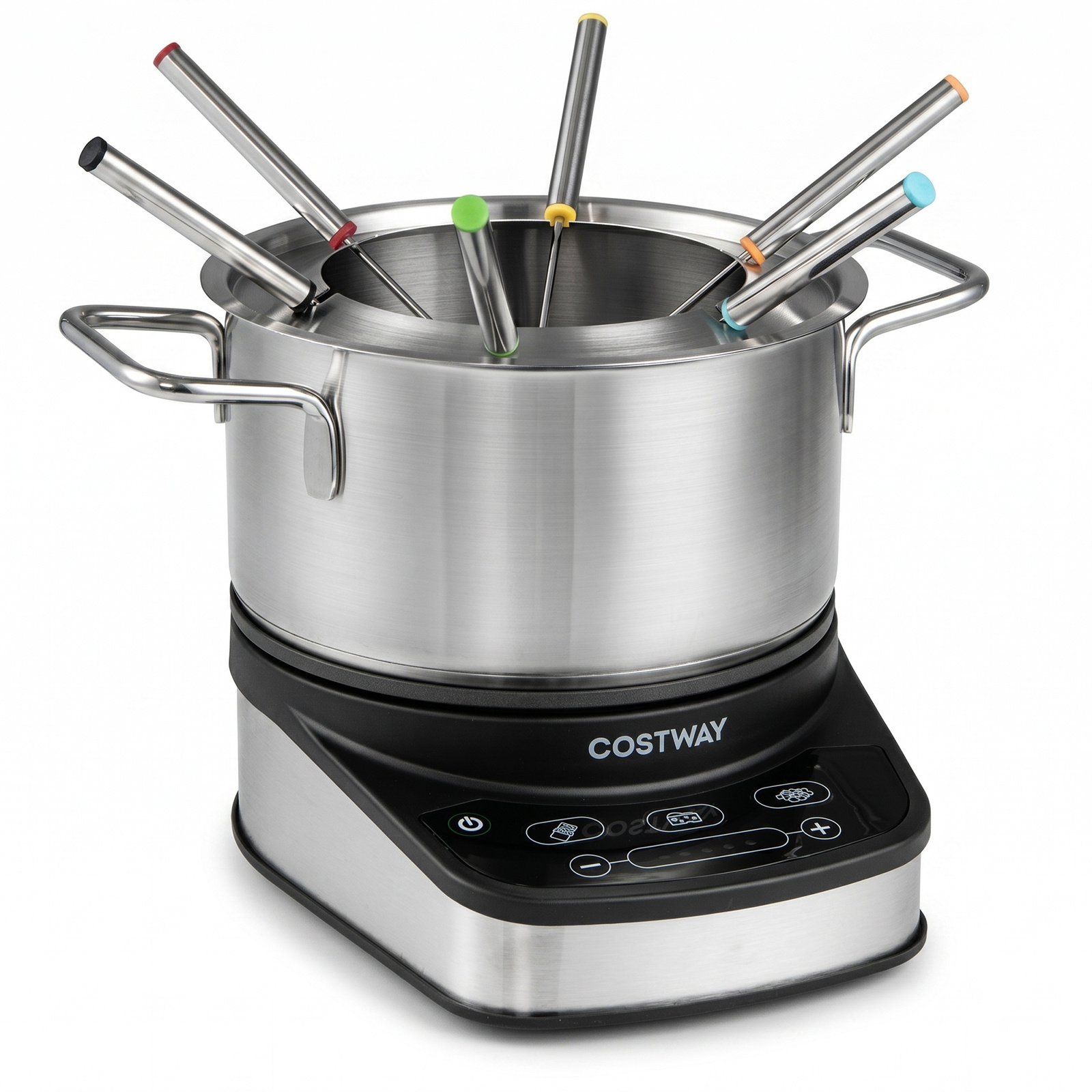 Costway Fondue Eléctrica para Queso con Olla Acero Inoxidable 3L Temperatura Ajustable 15 Niveles 6 Tenedores Apto Lavavajillas