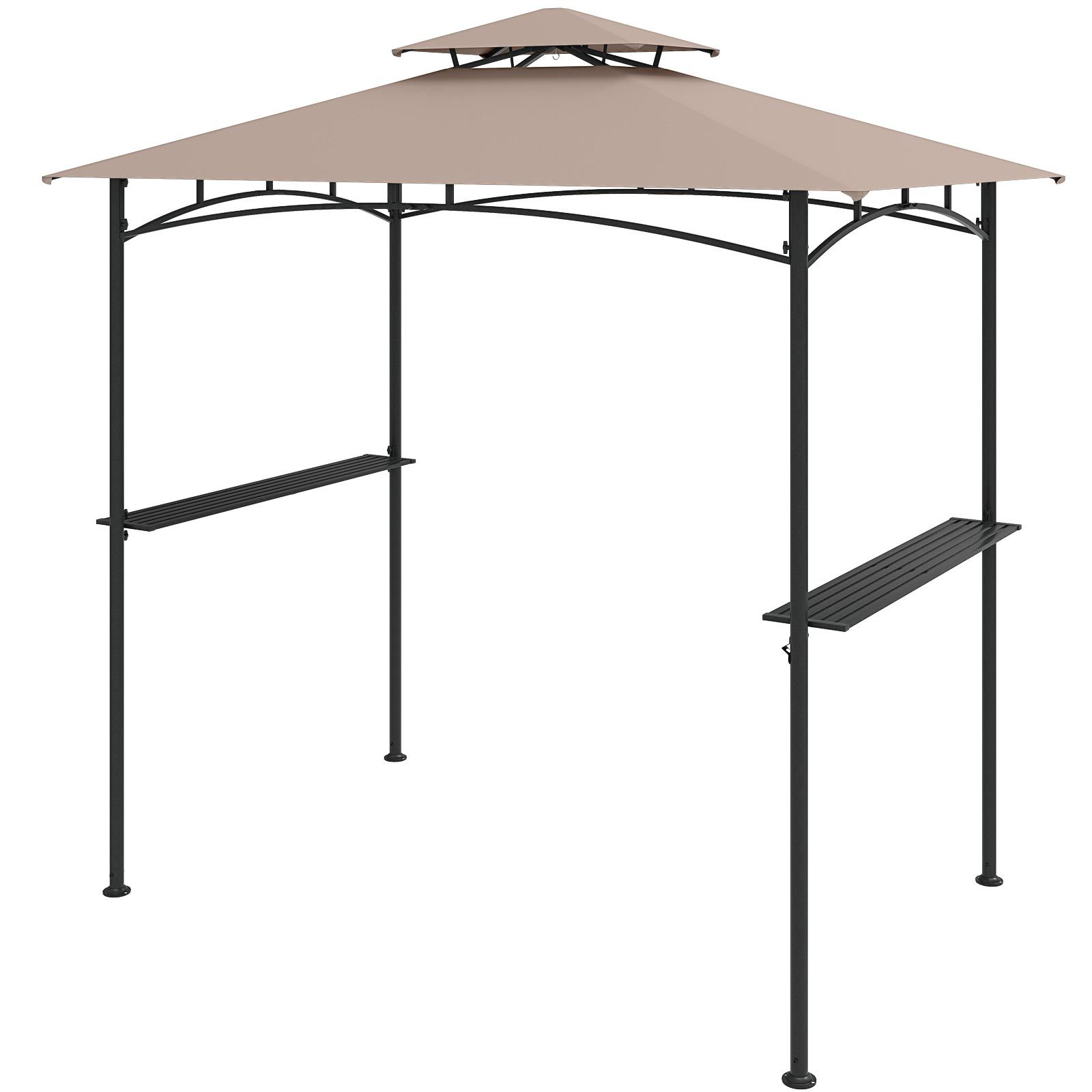 Costway Gazebo para Parrilla 242 x 150 cm Carpa Plegable Exterior de Techo Doble con 2 Estantes 6 Ganchos Estructura Metálica Marrón