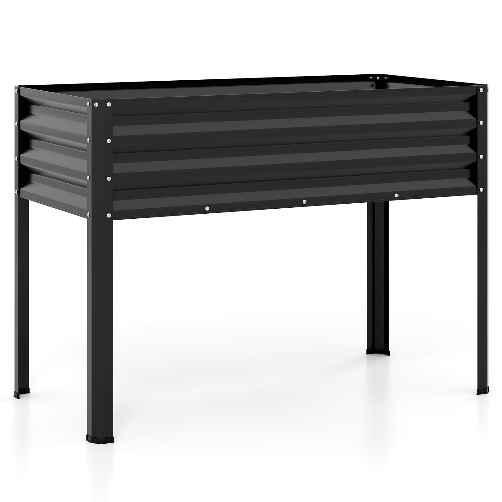 Costway Huerto Urbano Terraza Cama Elevada de Metal con Recubrimiento Electroforético y Drenaje para Verduras Flores Frutas Negro