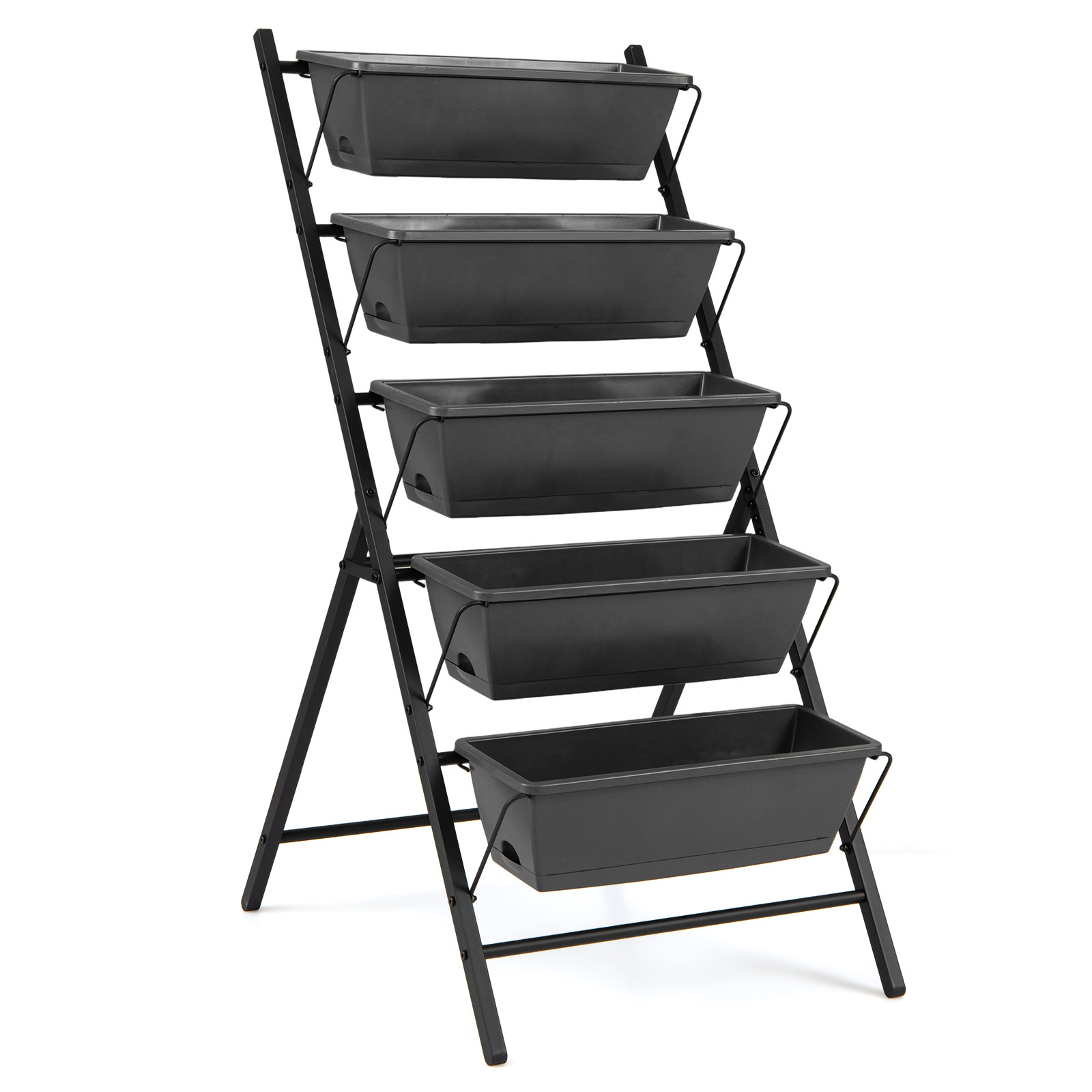 Costway Jardinera Vertical 5 Niveles con Marco de Metal Bandejas Extraíbles Orificios Drenaje para Interior Exterior 57x71x115cm Negro