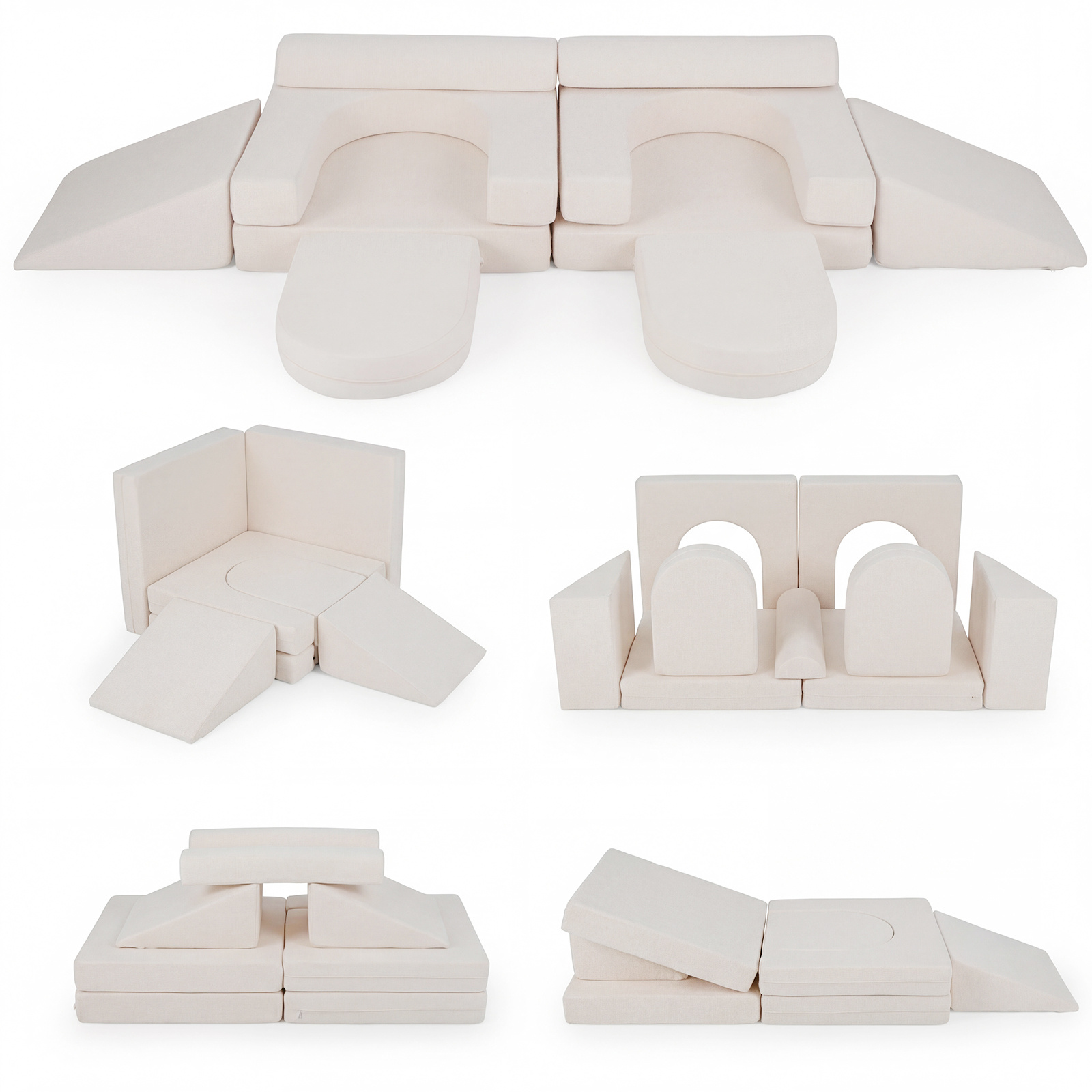 Juego de 10 Bloques de Espuma para Escalada Suave con Fundas Desmontables de Ante Psicomotricidad Convertible 3+ Años Beige Costway