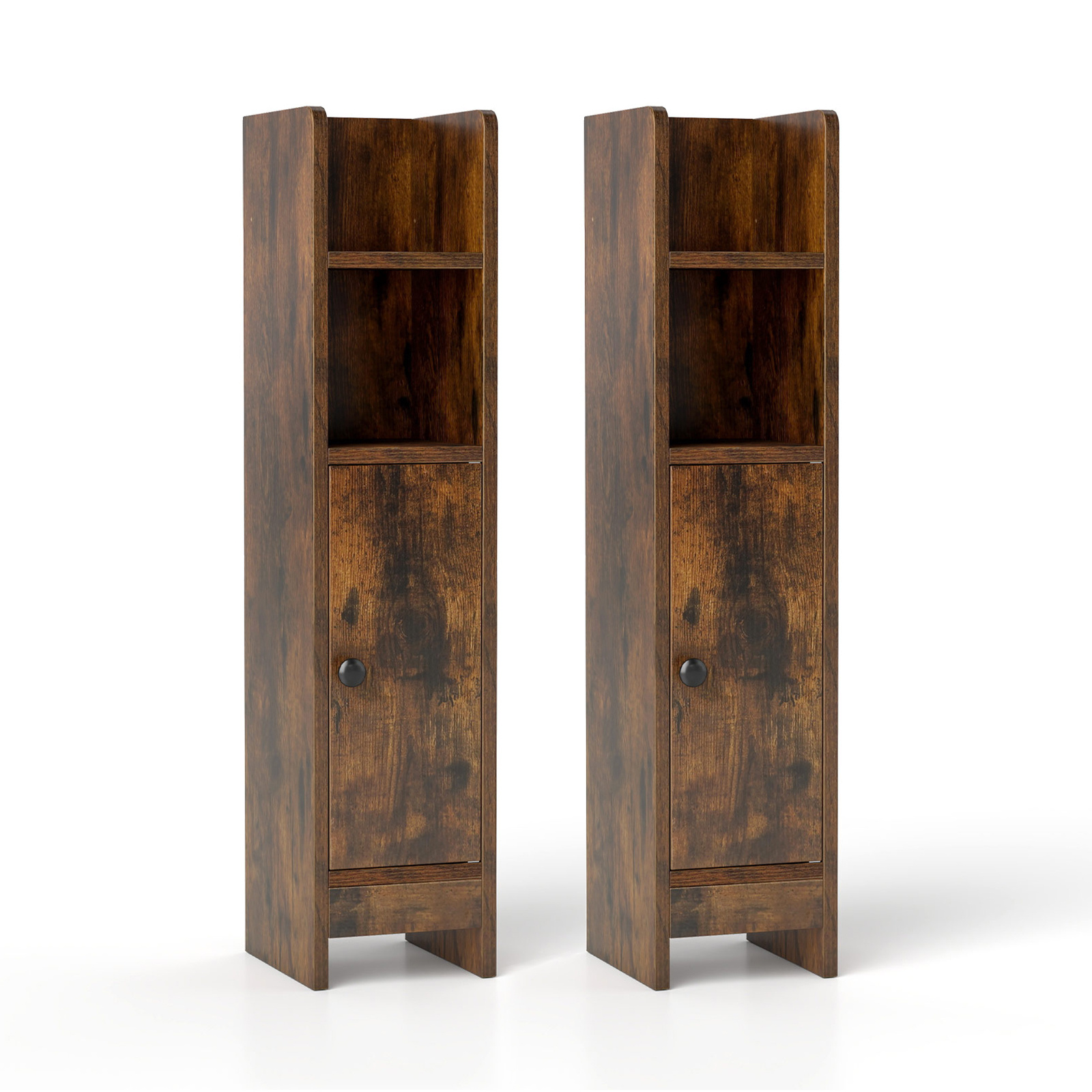 Costway Juego de 2 Armarios de Baño Esquinero con Puerta y Estantes Ajustables Soporte Papel Higiénico Organizador para Baño Marrón Rústico
