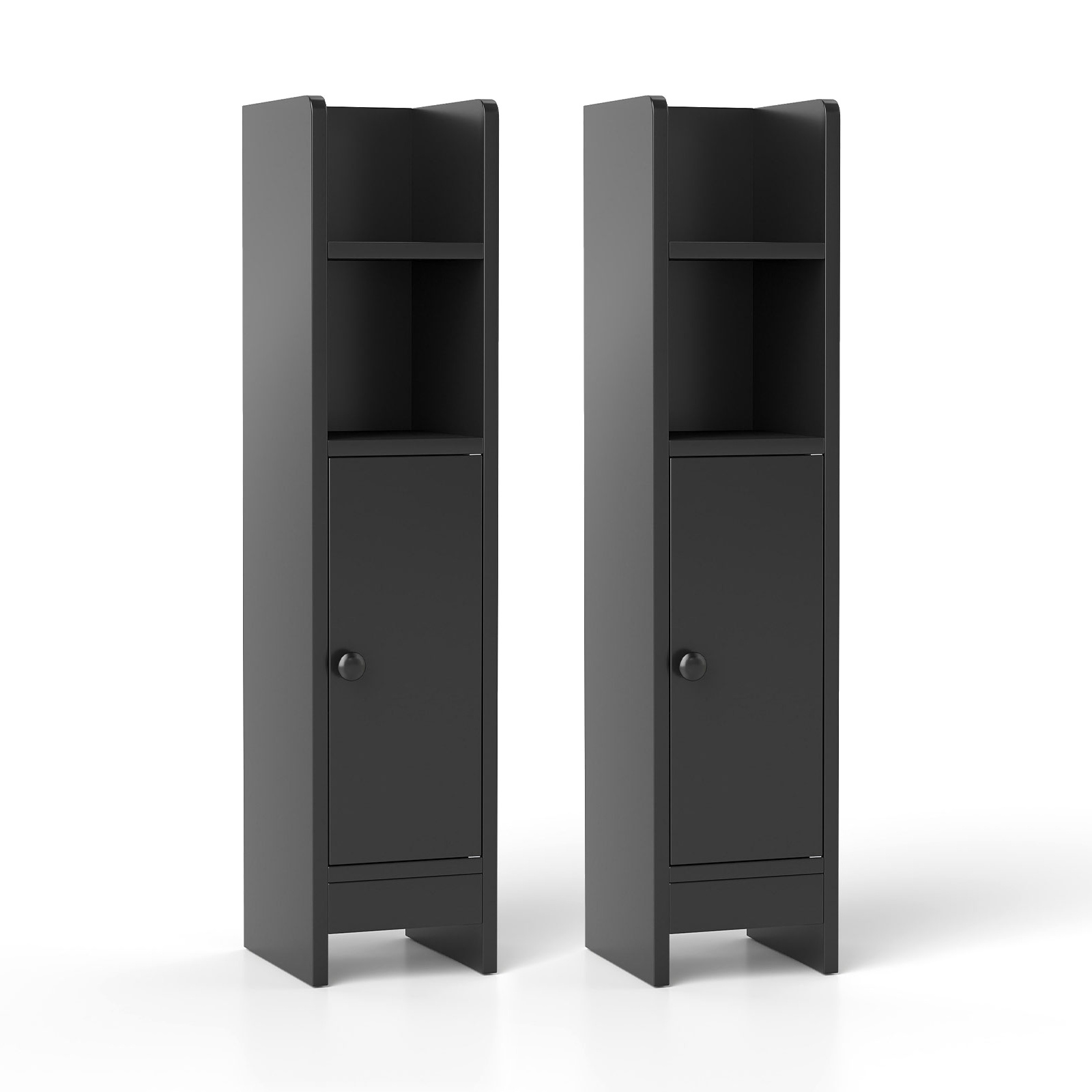 Costway Juego de 2 Armarios de Baño Esquinero con Puerta y Estantes Ajustables Soporte Papel Higiénico Organizador para Baño Negro