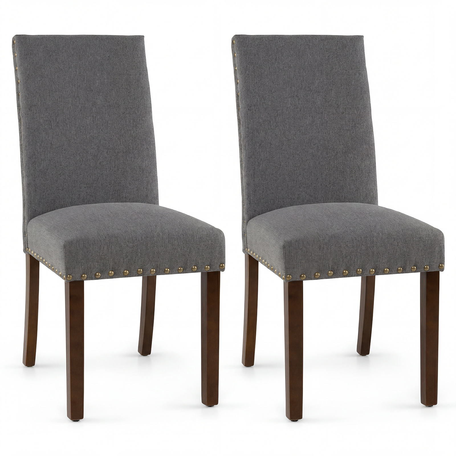 Costway Juego de 2 Sillas Tapizadas de Tela con Asiento Acolchado Respaldo Curvado Madera Pino sin Reposabrazos para Salón Restaurante Gris