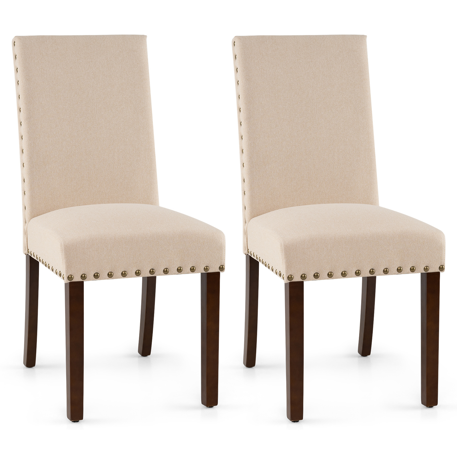 Costway Juego de 2 Sillas Tapizadas de Tela con Asiento Acolchado Respaldo Curvado Madera Pino sin Reposabrazos para Salón Restaurante Beige