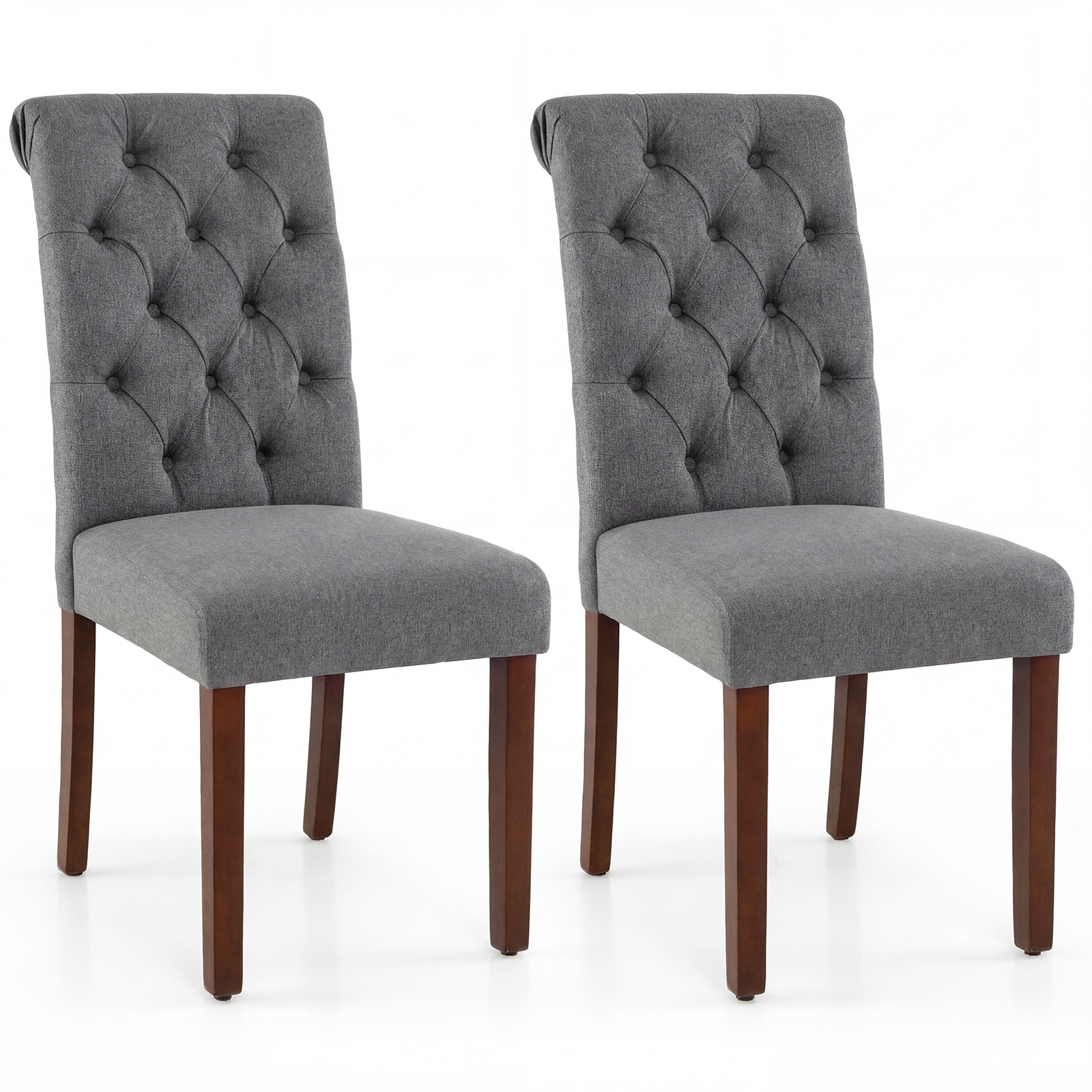 Costway Juego de 2 Sillas de Comedor con Respaldo Alto Asiento Acolchado y Patas de Madera Maciza para Salón Comedor Gris