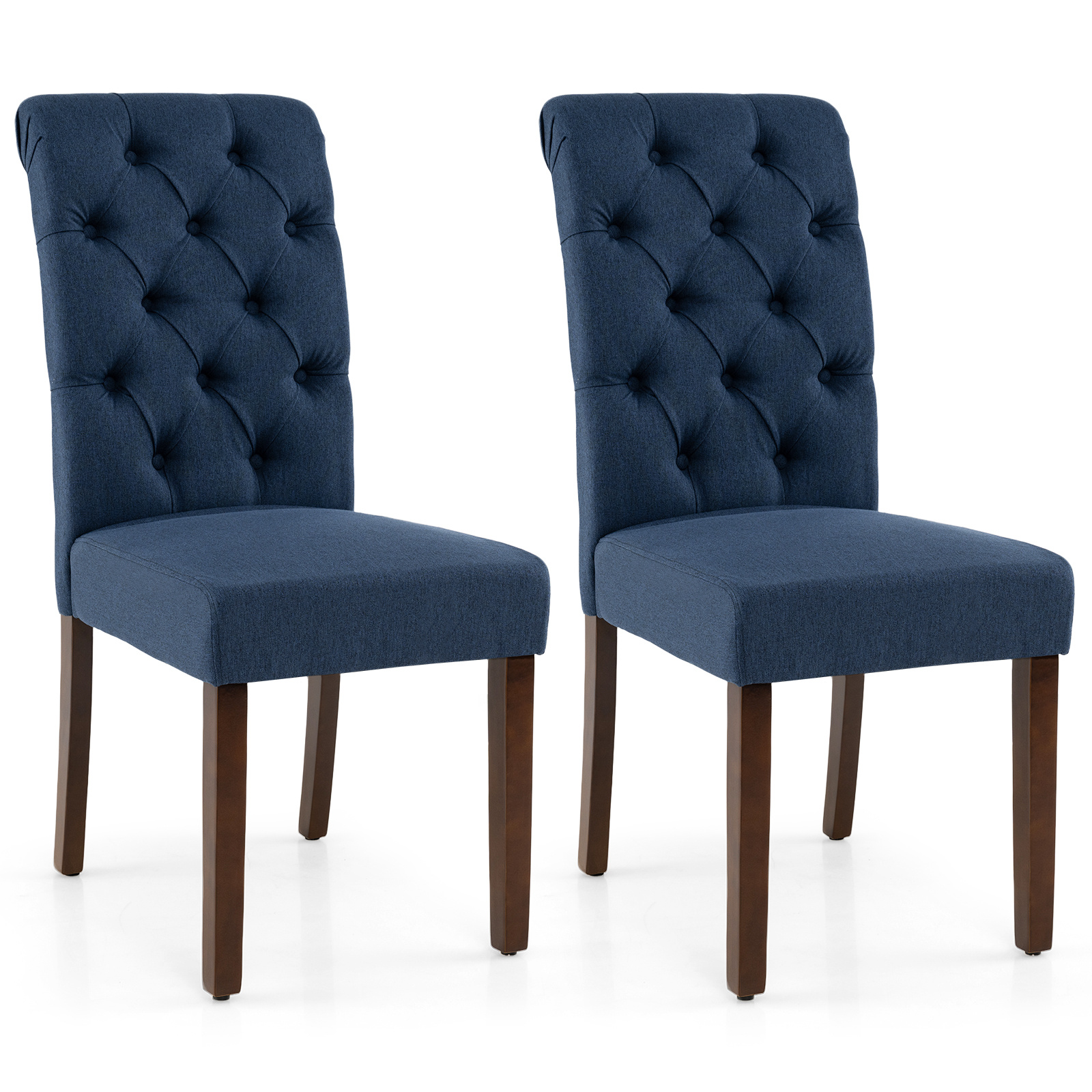 Costway Juego de 2 Sillas de Comedor con Respaldo Alto Asiento Acolchado y Patas de Madera Maciza para Salón Comedor Azul Marino