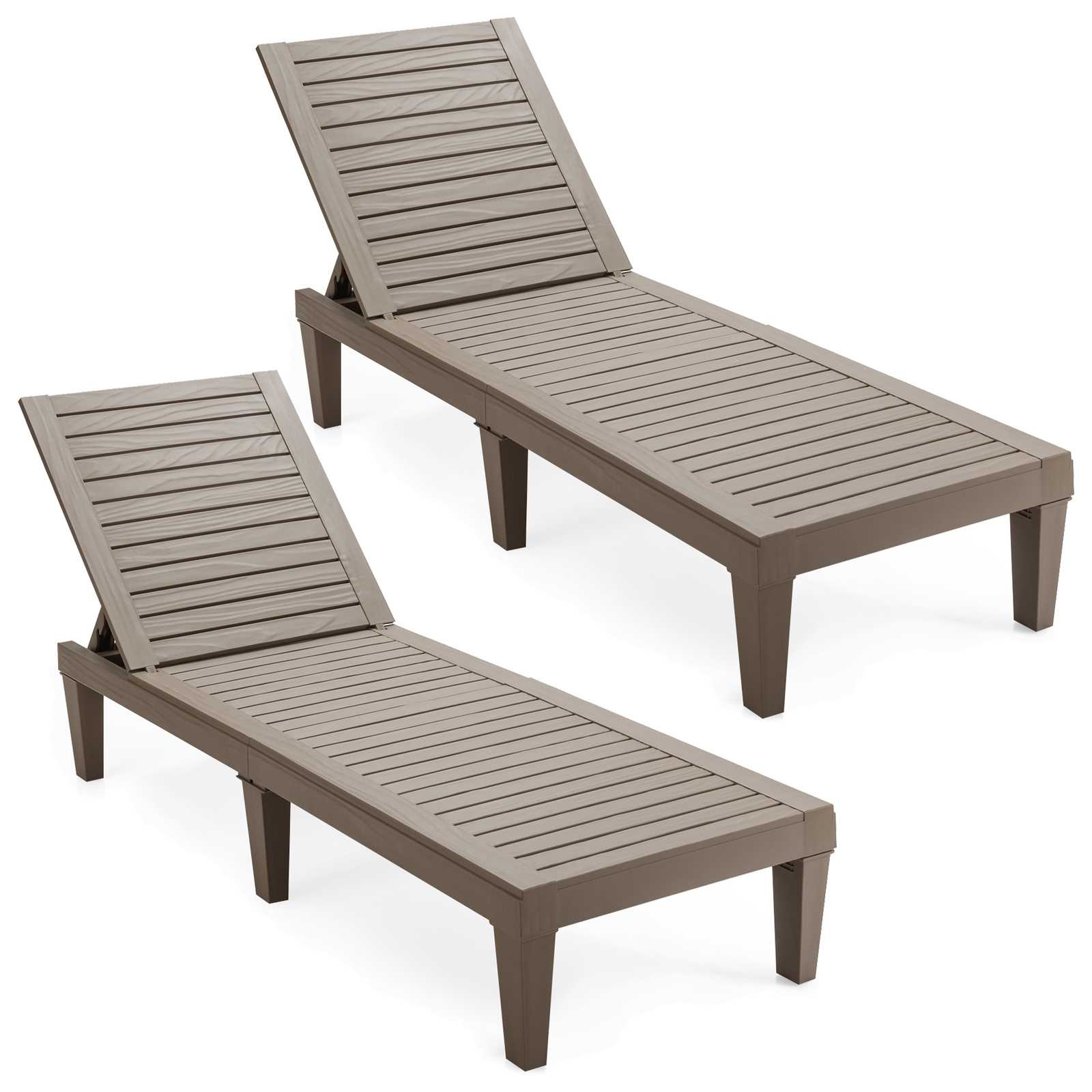 Costway Juego de 2 Tumbonas para Patio con Respaldo Regulable 5 Posiciones Ligero Resistente Intemperie Óxido para Playa Balcón Piscina Caqui
