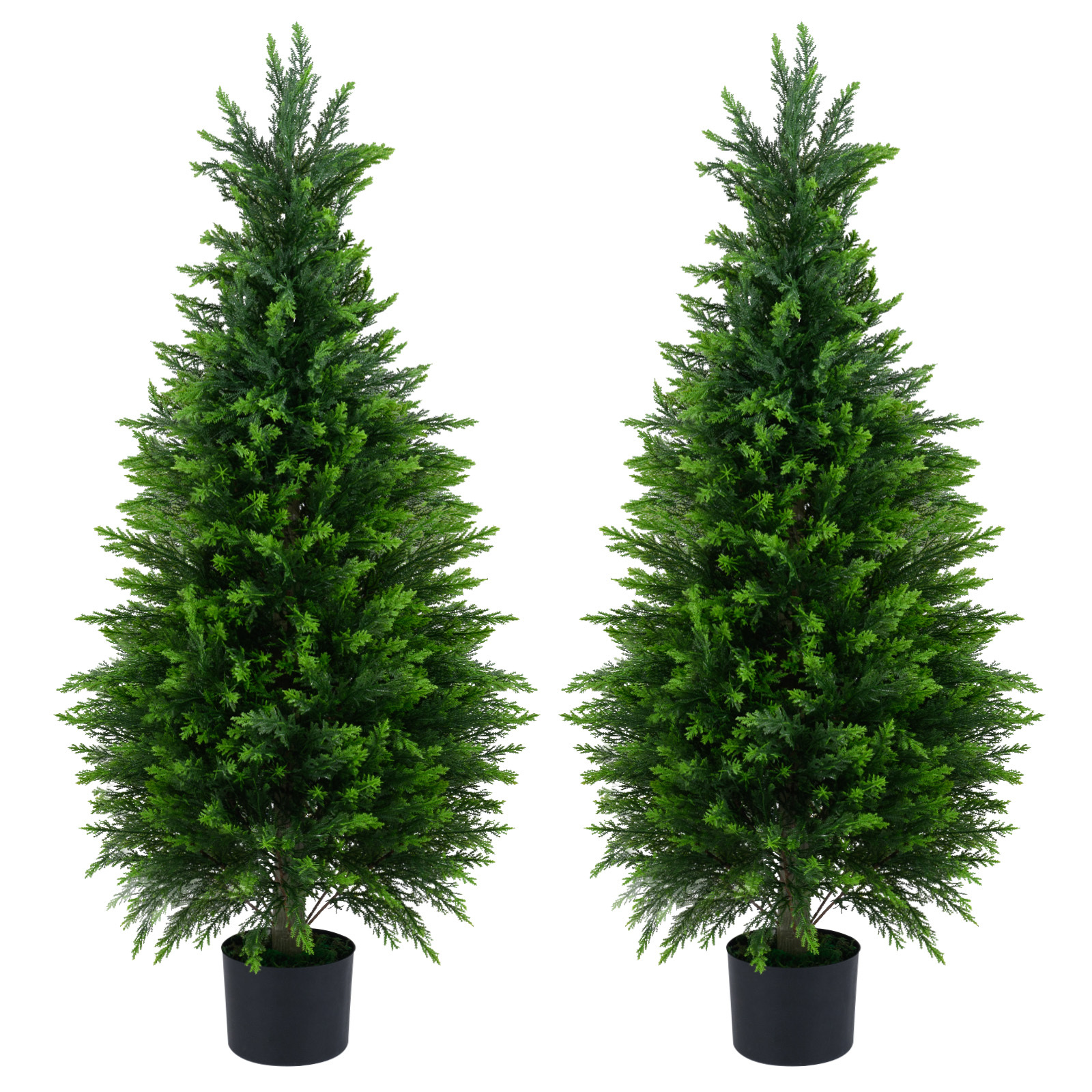 Juego de 2 Árboles Artificiales de Cedro 120cm Ciprés Perenne Realista en Maceta Cemento para Interior Exterior Porche Entrada Salón Costway