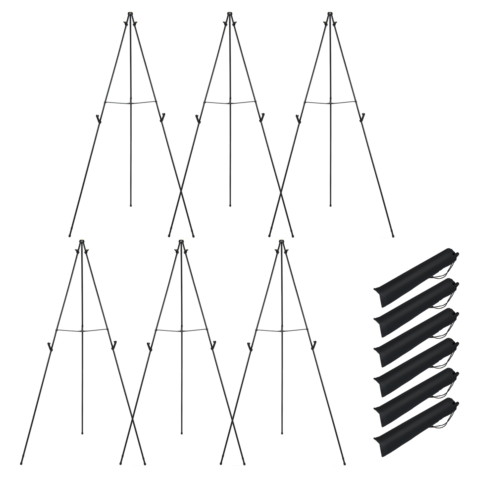 Costway Juego de 6 Caballetes Metálicos Plegables con Brazo Ajustable Bolsa Transporte Soporte Lienzo para Exposición Arte Boda Negro