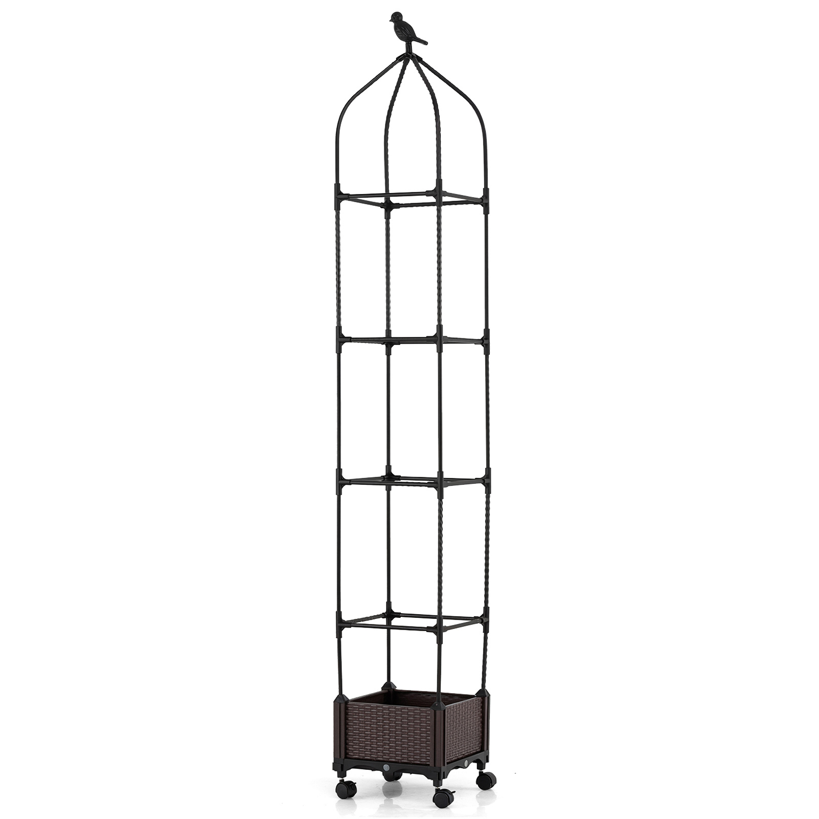 Maceta Elevada de Tomates con Riego Automático Altura Ajustable 95-200cm 4 Ruedas Soporte Plantas para Patio Terraza Jardín Negro Costway