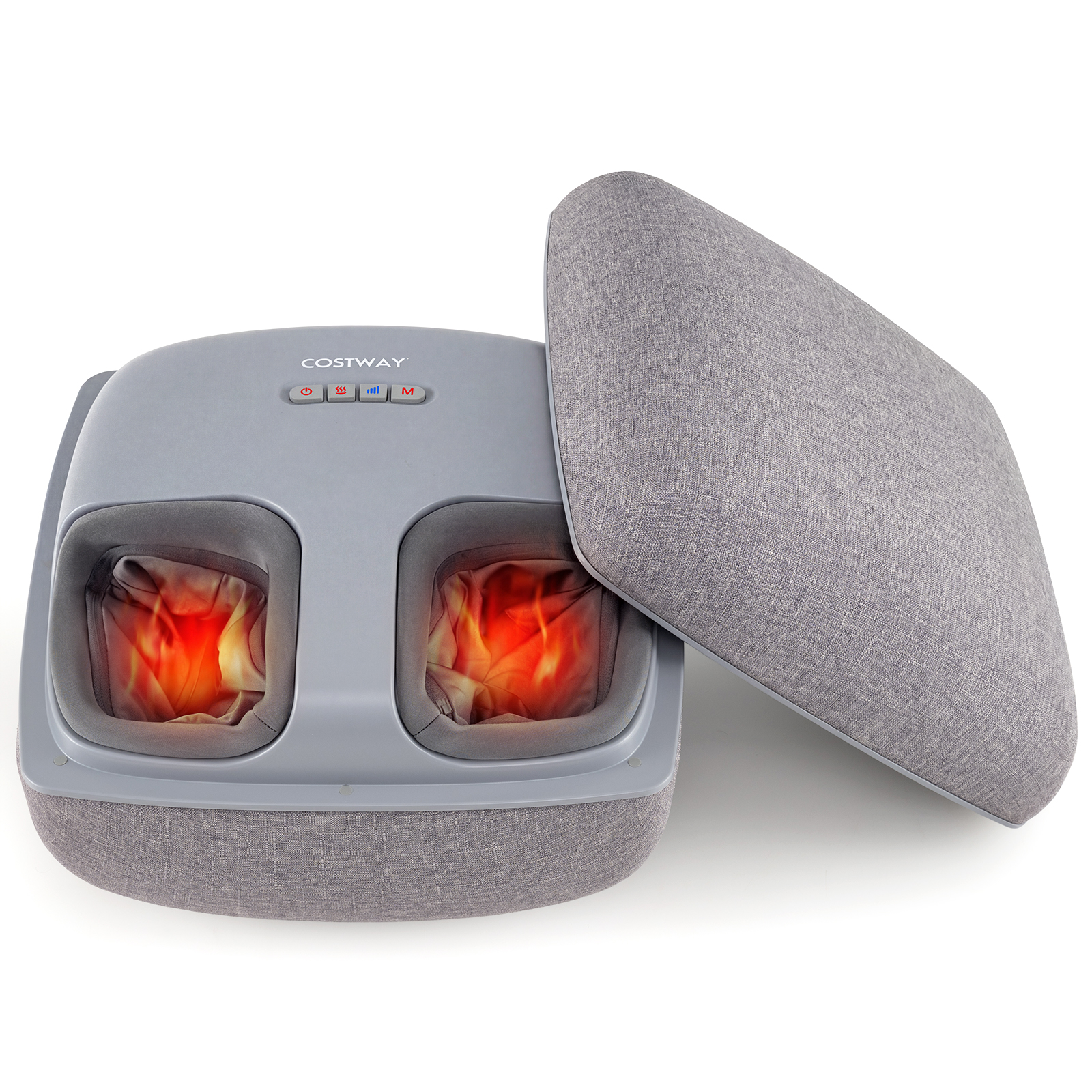 Costway Masajeador Shiatsu Pies 3 Niveles Amasamiento Compresión Aire Calor Alivio Fascitis Plantar Neuropatía Gris