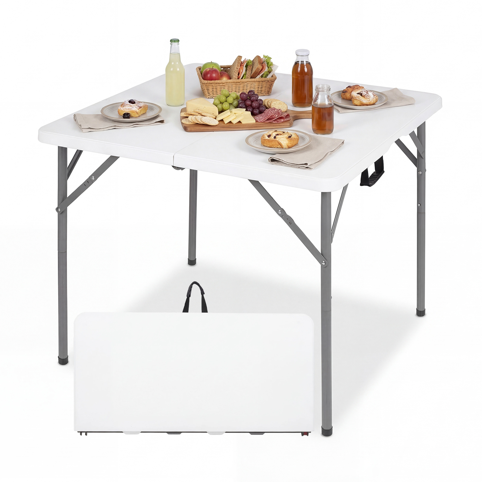 Mesa de Picnic Plegable de HDPE con Patas Metálicas Asa Transporte Multifuncional Portátil para Interior Exterior Jardín Terraza Blanco Costway