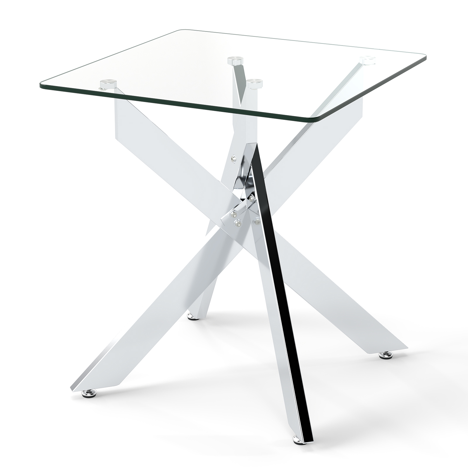 Mesita Auxiliar de Cristal con Encimera Templada y Base Metálica en X Moderna para Dormitorio o Sala de Estar Plata Costway