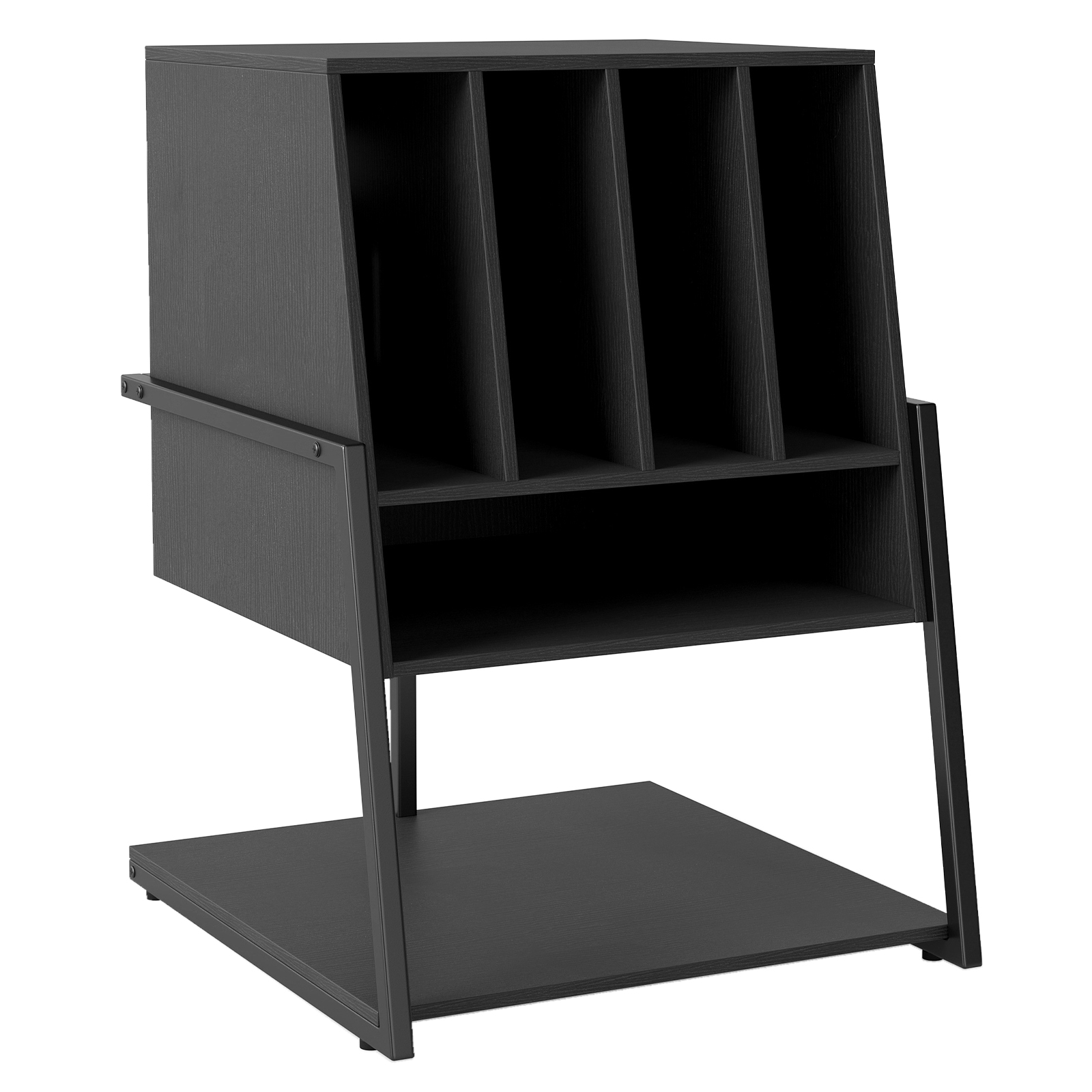 Mueble para Tocadiscos Estante de Vinilos con Patas Ajustables Negro Madera para Salón Costway
