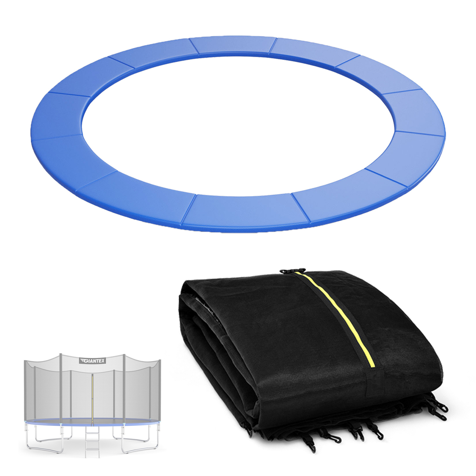 Costway Set Funda Muelles Trampolín Azul PVC Antidesgarro 15mm EPE y Red Seguridad 427cm PE con Doble Cremallera para Exterior