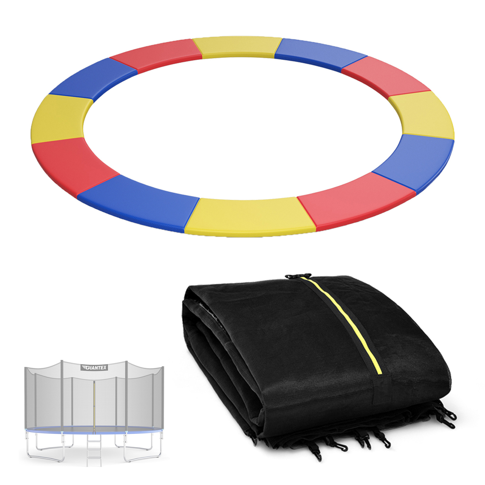 Costway Set Funda Muelles Trampolín Multicolor PVC Antidesgarro 15mm EPE y Red Seguridad 427cm PE con Doble Cremallera para Exterior