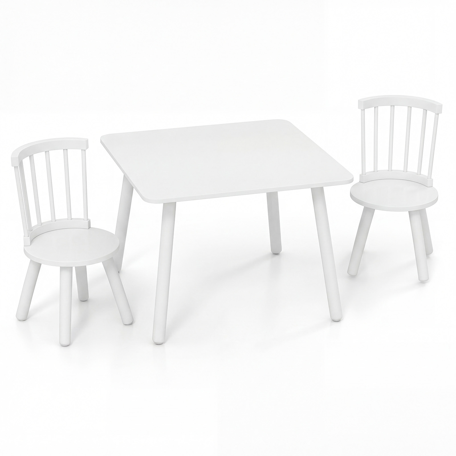 Set de Mesa y 2 Sillas para Niños Muebles de Madera Maciza con Asientos Redondos Blanco Costway