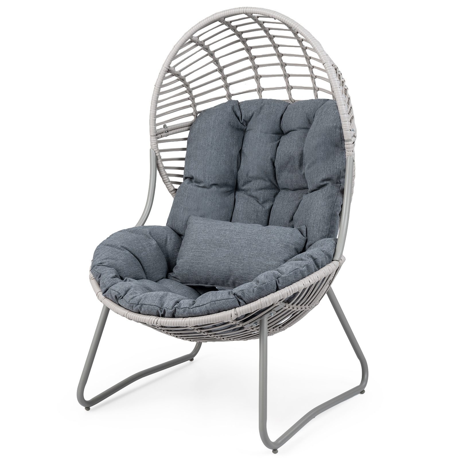 Sillón Huevo Grande con Cojín Desmontable y Almohada y Estructura Metálica para Salón Balcón Porche 98 x 88,5 x 137,5 cm Costway