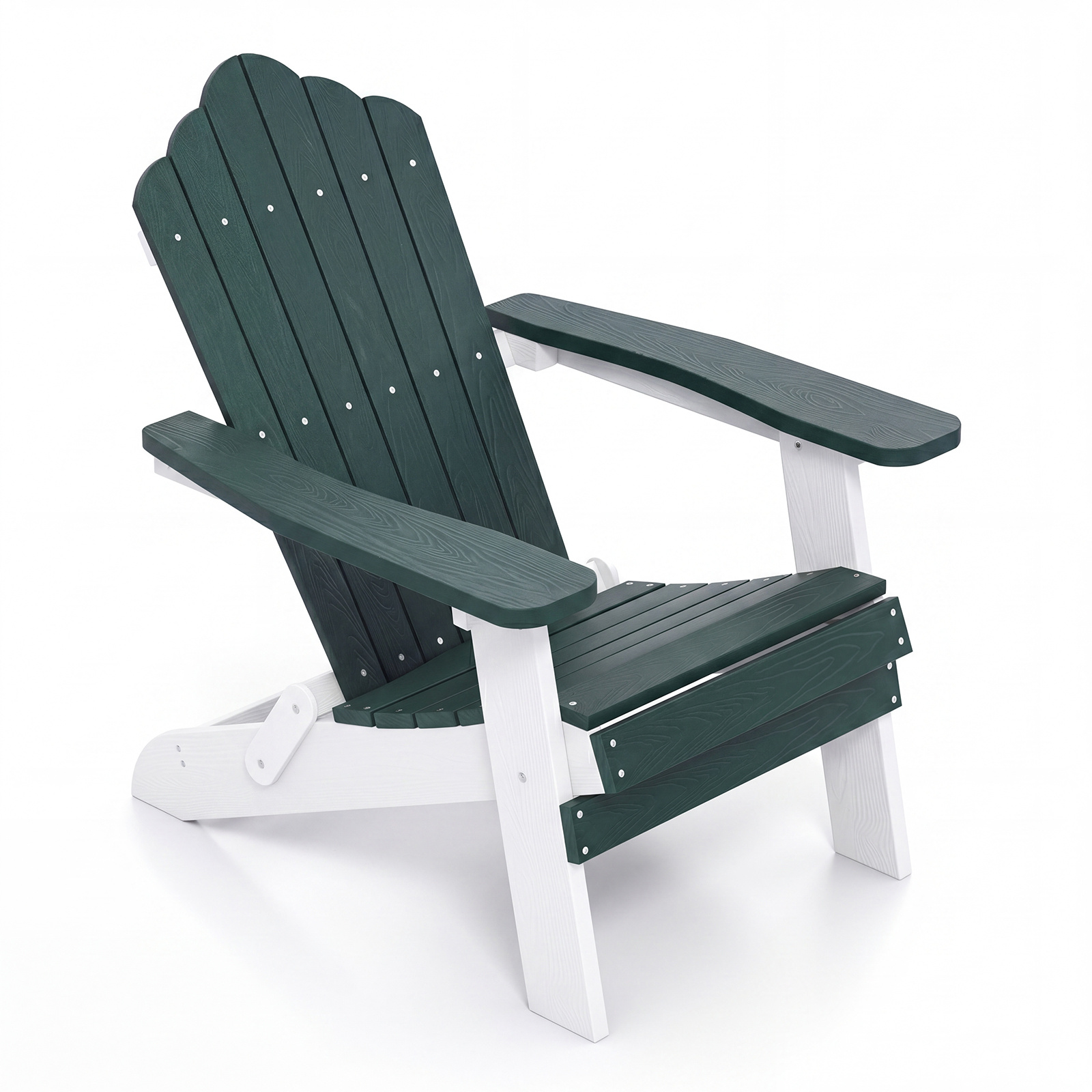 Silla Adirondack Plegable Silla de Gran Tamaño de Patio HIPS con Reposabrazos Anchos y Respaldo Inclinado para Exterior Césped Patio Verde Oscuro