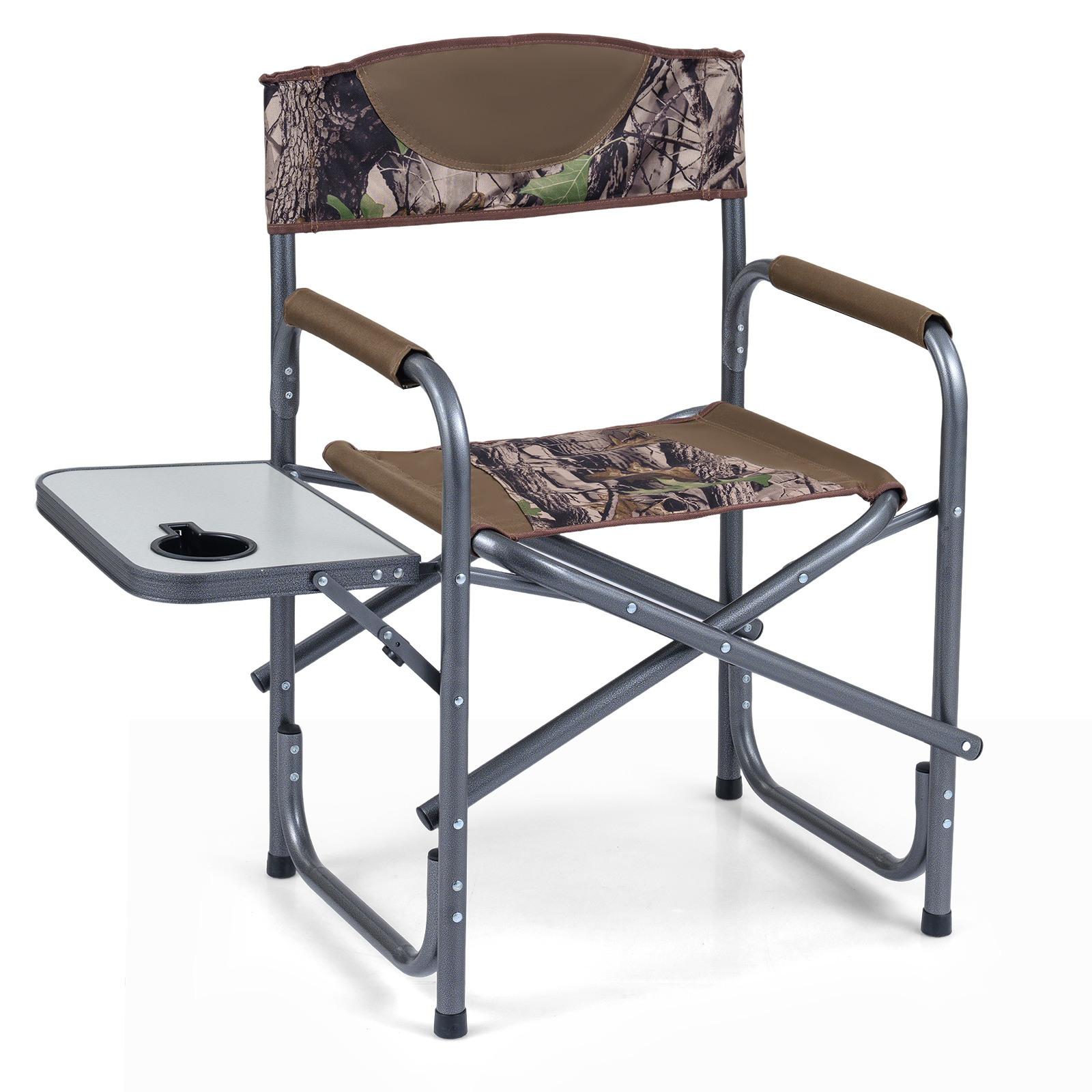 Costway Silla de Director Plegable con Mesa Portavasos Reposabrazos Espuma Respaldo Asiento Acolchados para Picnic Pesca Camuflaje